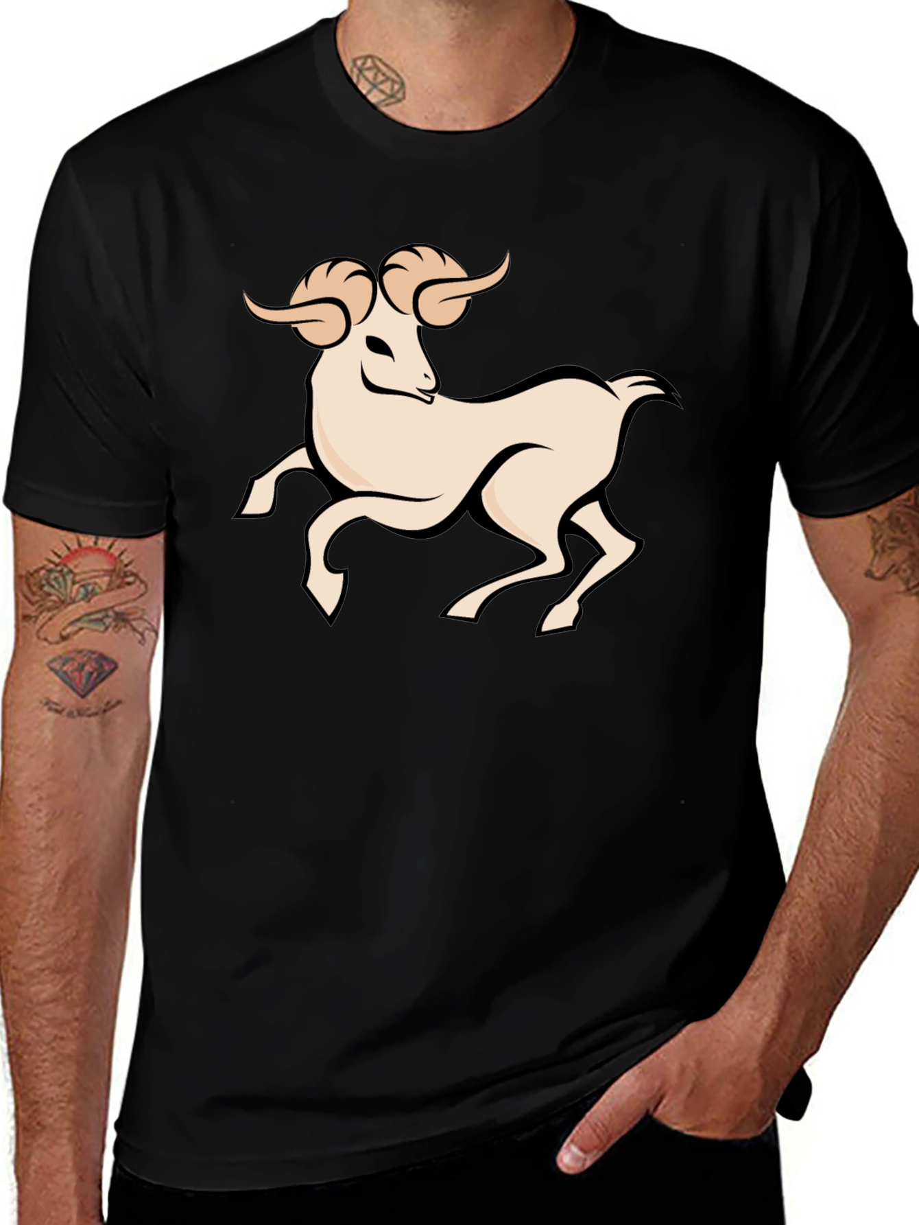 Black Graphic Tee - Aries Zodiac Ram Design