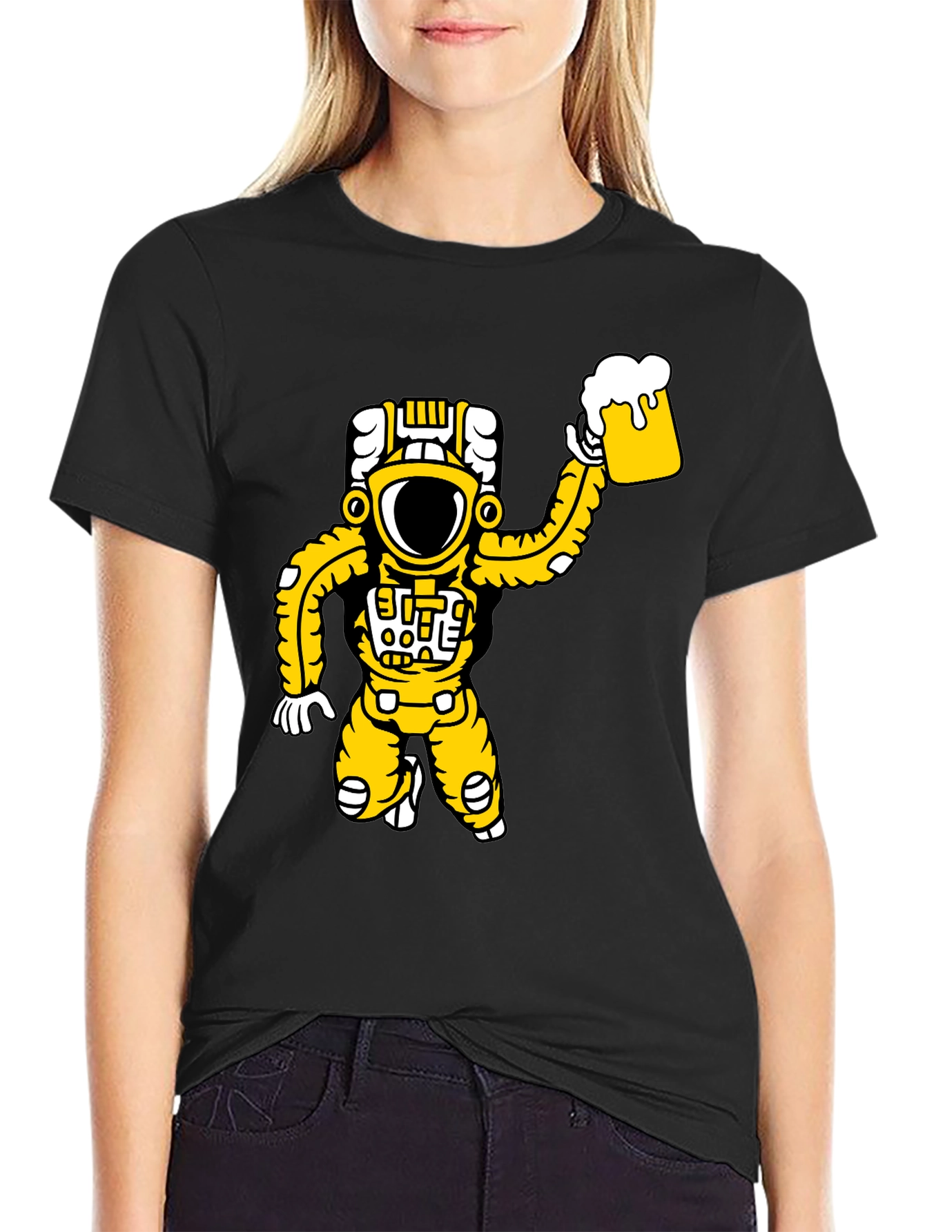 Astronaut Beer Graphic T-Shirt - Black