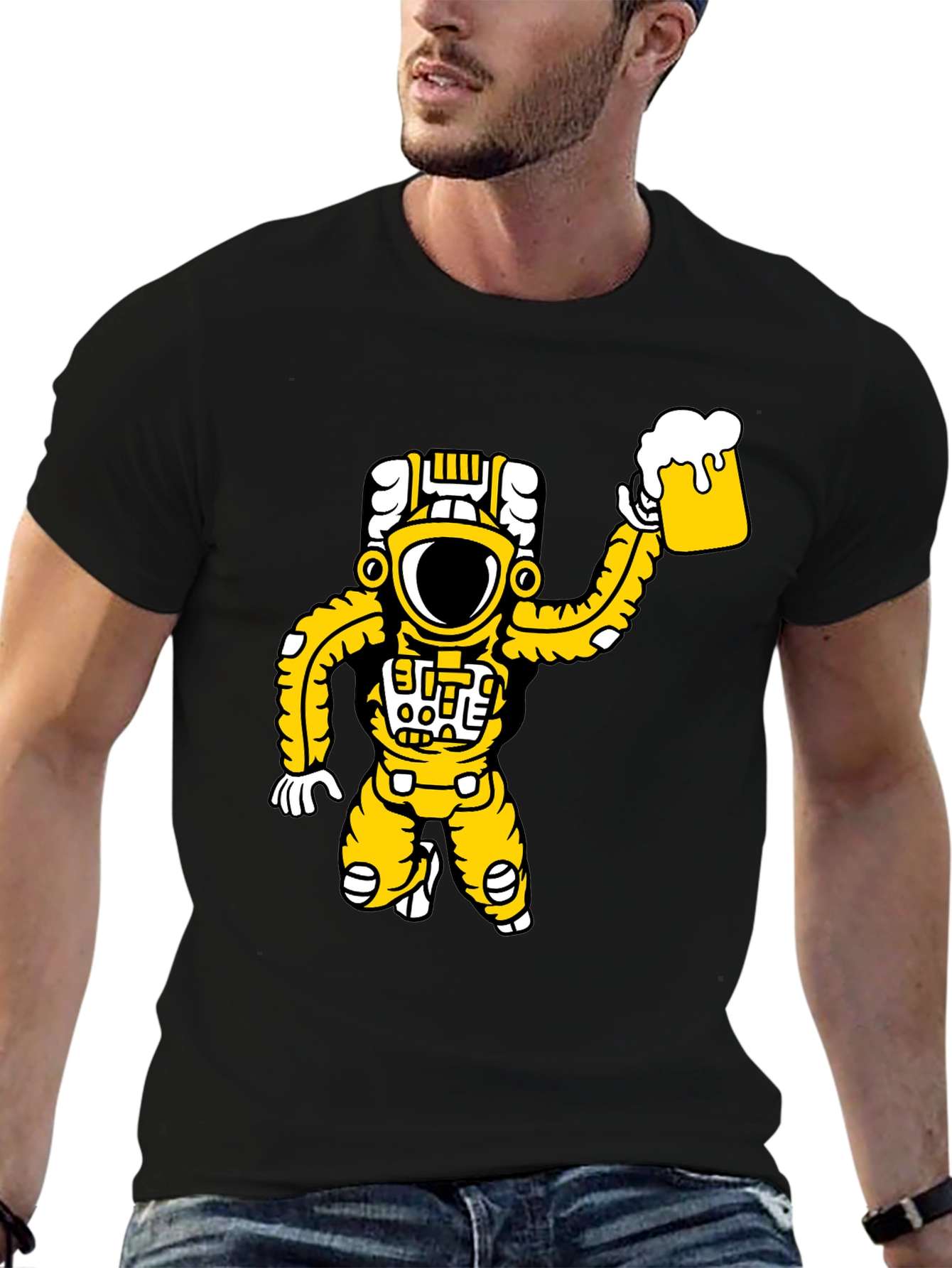 Astronaut Beer Graphic T-Shirt - Black