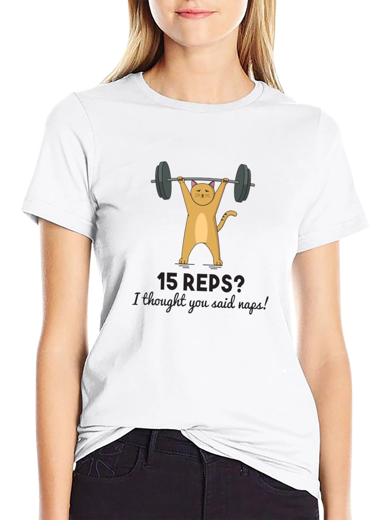 Funny Cat Lifting Weights T-Shirt - 15 Reps?