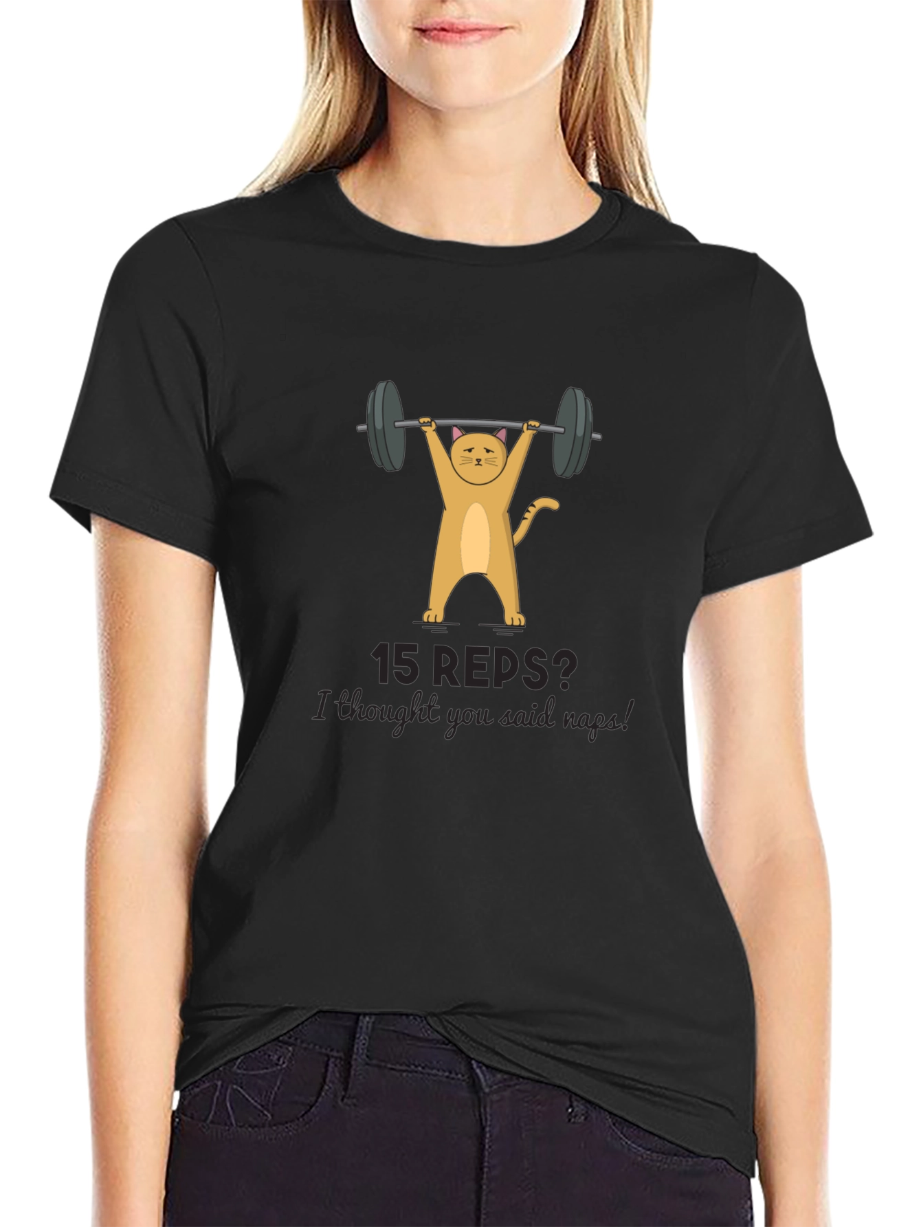 Funny Cat Lifting Weights T-Shirt - 15 Reps?