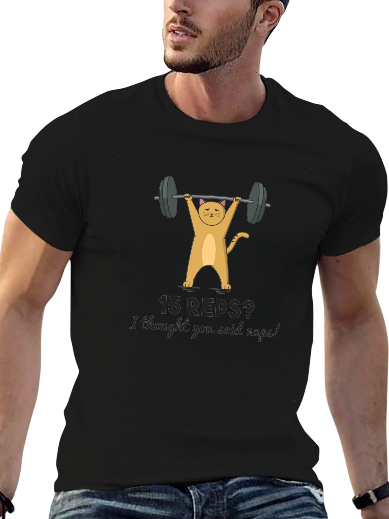 Funny Cat Lifting Weights T-Shirt - 15 Reps?