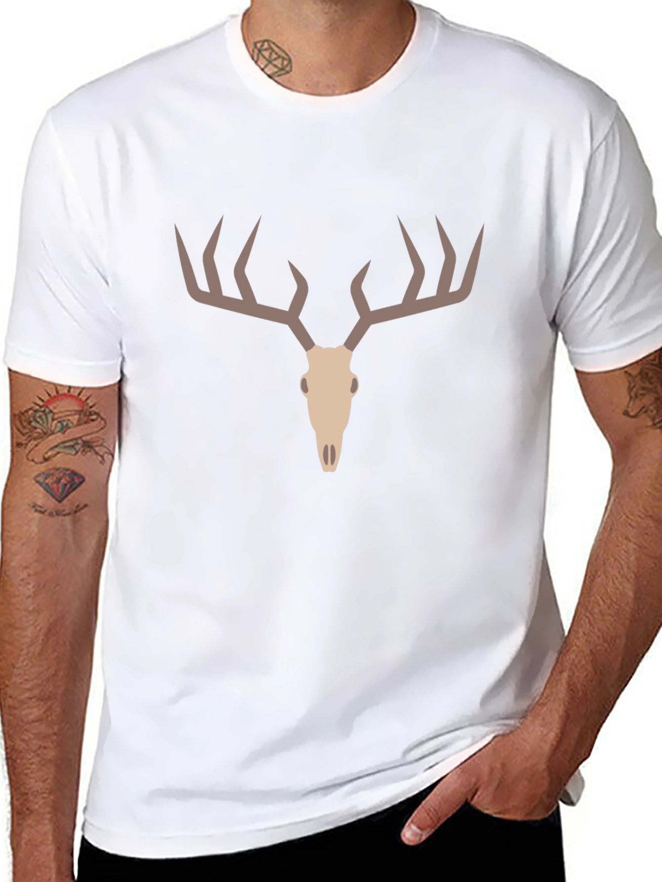 Deer Skull Graphic Tee - Black Casual T-Shirt