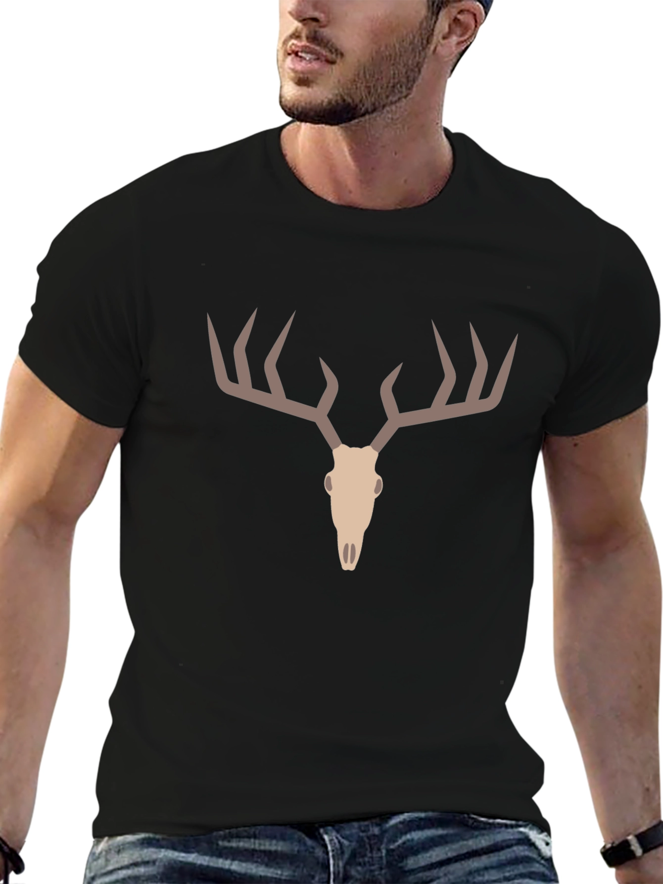 Deer Skull Graphic Tee - Black Casual T-Shirt