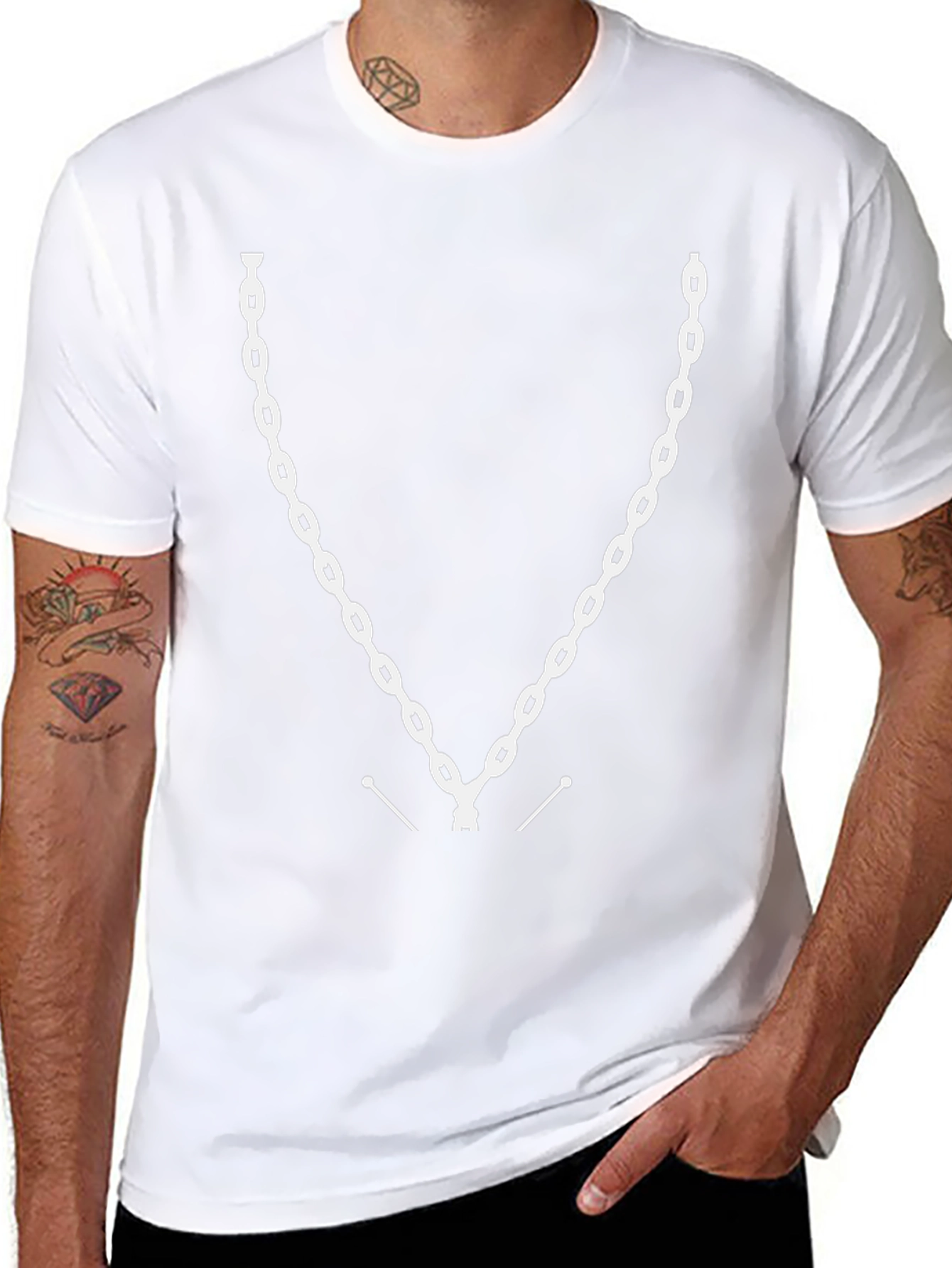 Chain T-Shirt - Black Crew Neck Graphic Tee