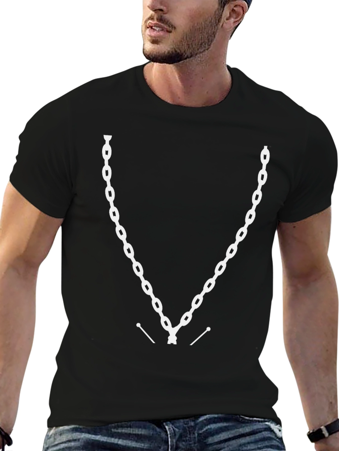 Chain T-Shirt - Black Crew Neck Graphic Tee