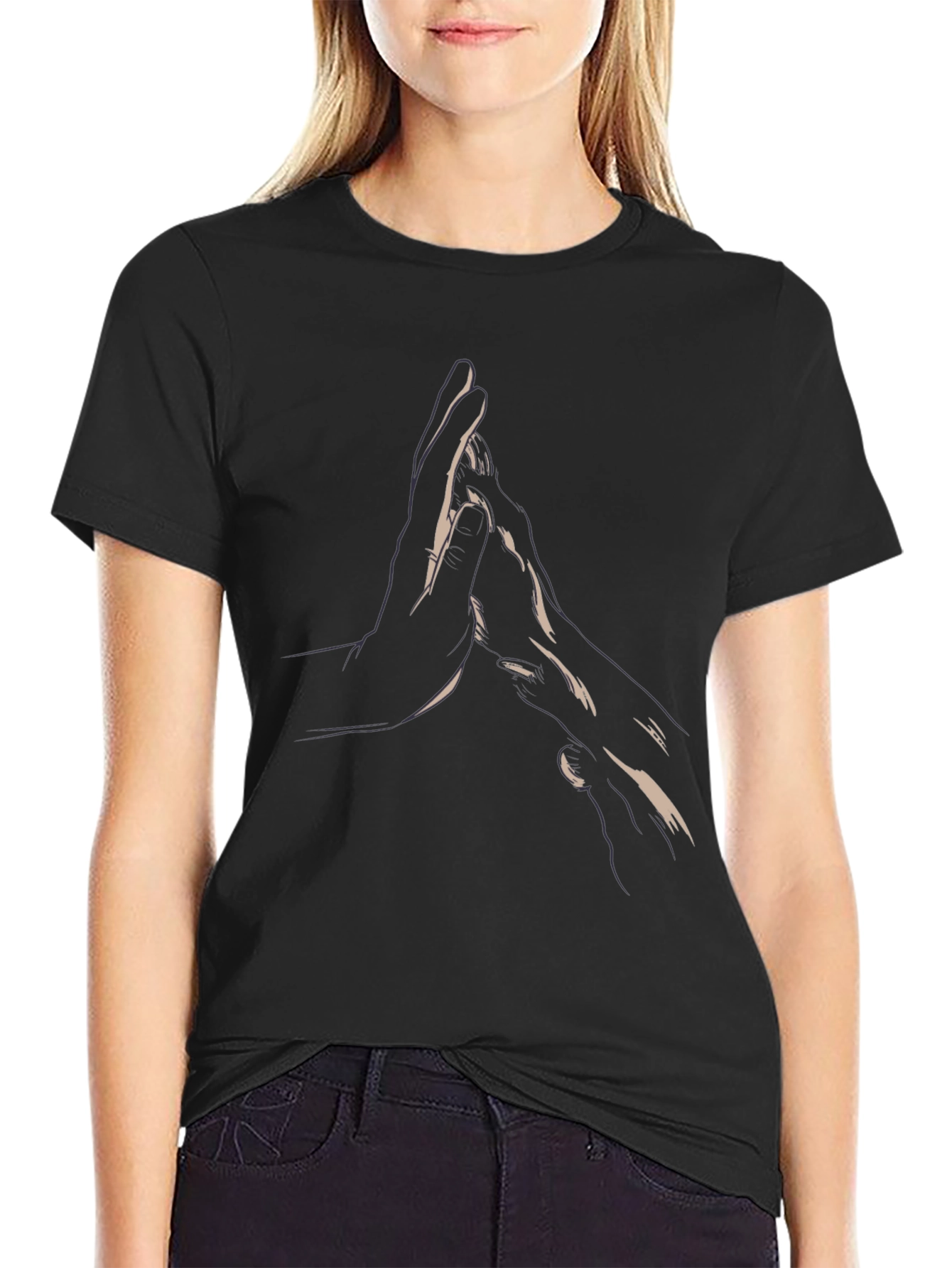 Minimalist Hands Graphic Black Tee