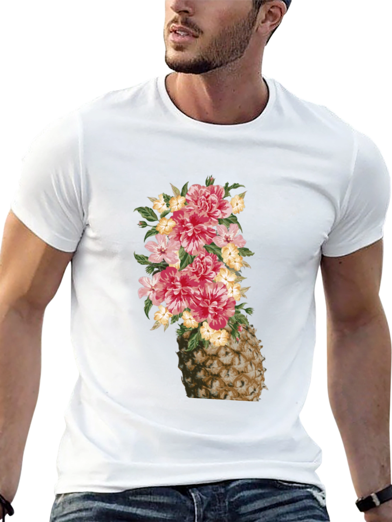 Floral Pineapple Graphic Tee - Trendy Summer Style