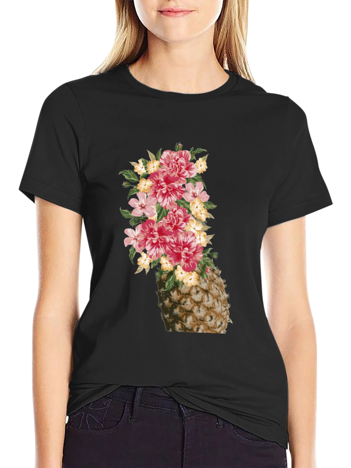 Floral Pineapple Graphic Tee - Trendy Summer Style