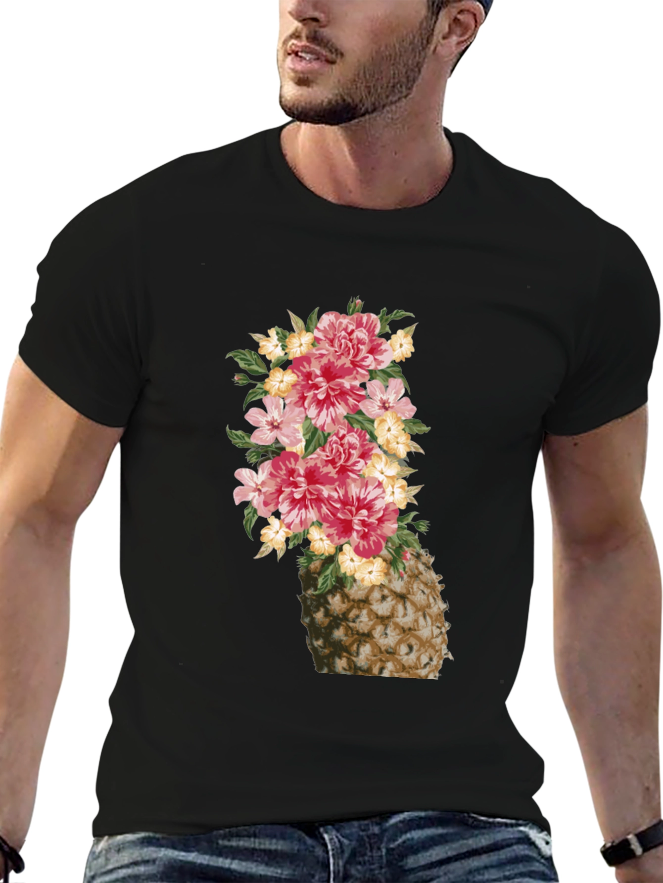 Floral Pineapple Graphic Tee - Trendy Summer Style