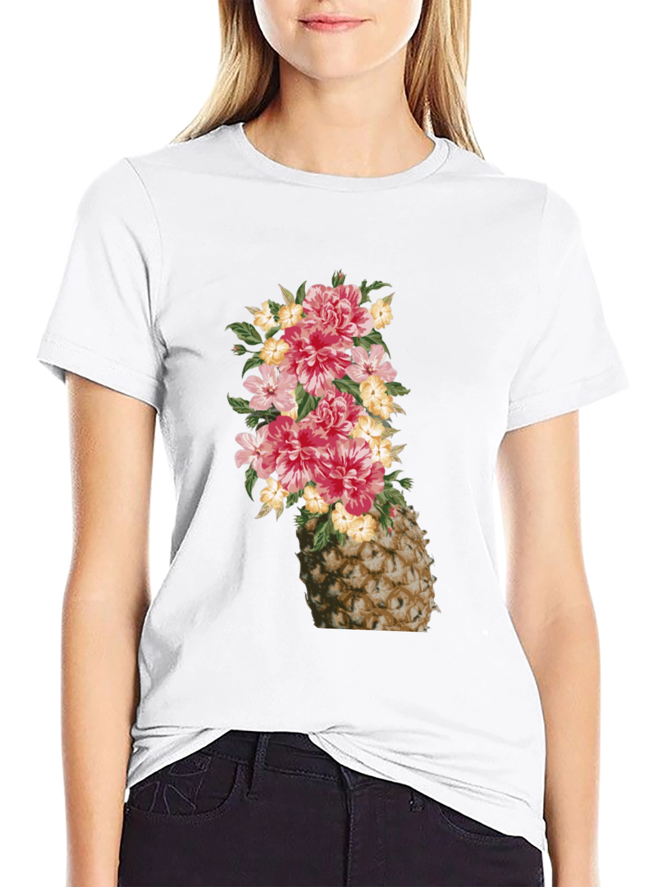 Floral Pineapple Graphic Tee - Trendy Summer Style