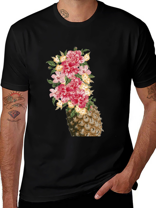 Floral Pineapple Graphic Tee - Trendy Summer Style