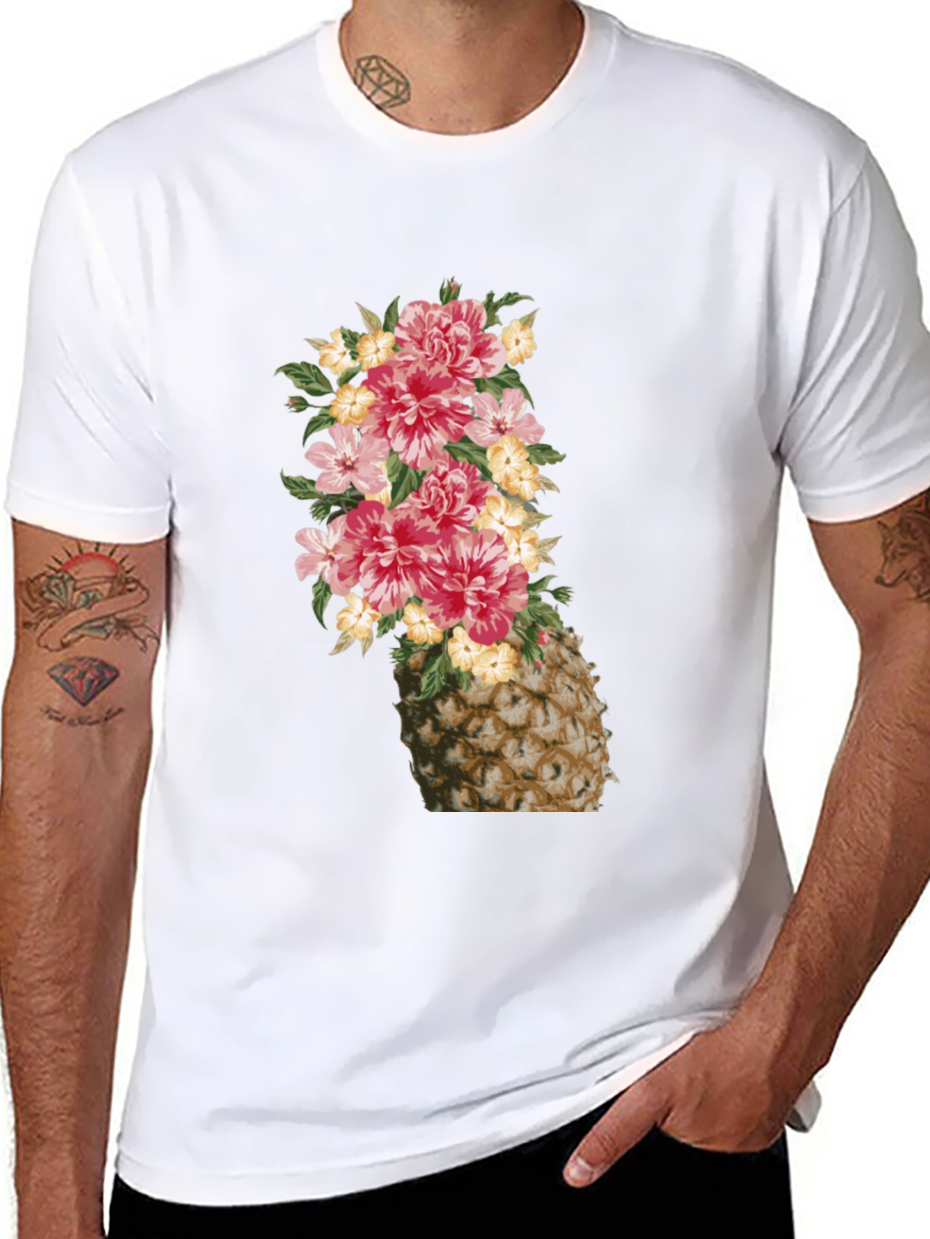Floral Pineapple Graphic Tee - Trendy Summer Style