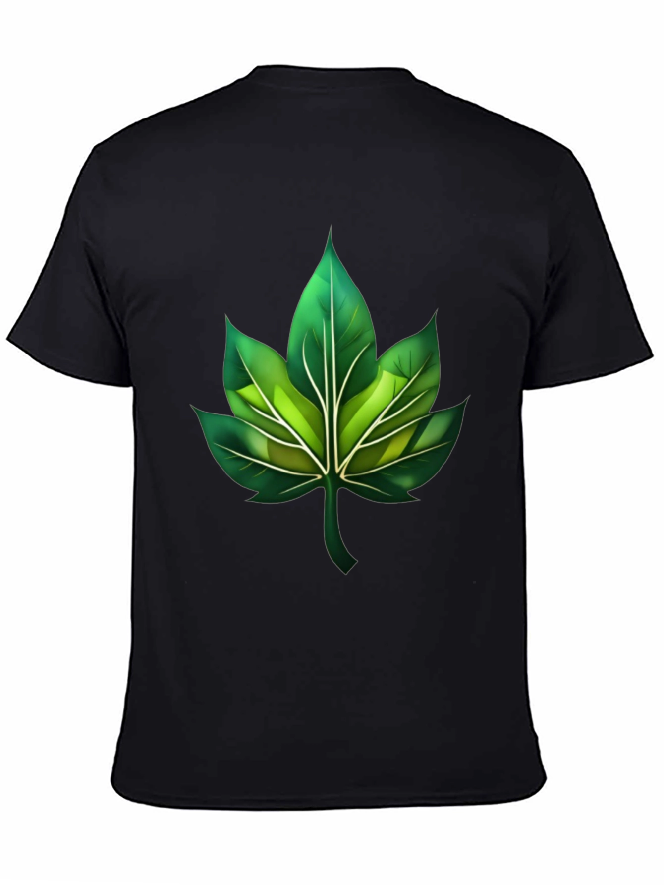 Green Leaf Graphic Black T-Shirt