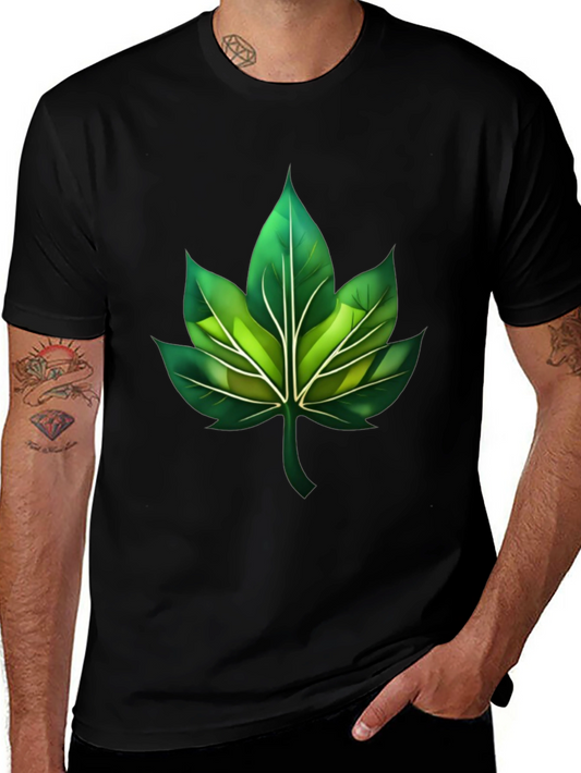Green Leaf Graphic Black T-Shirt