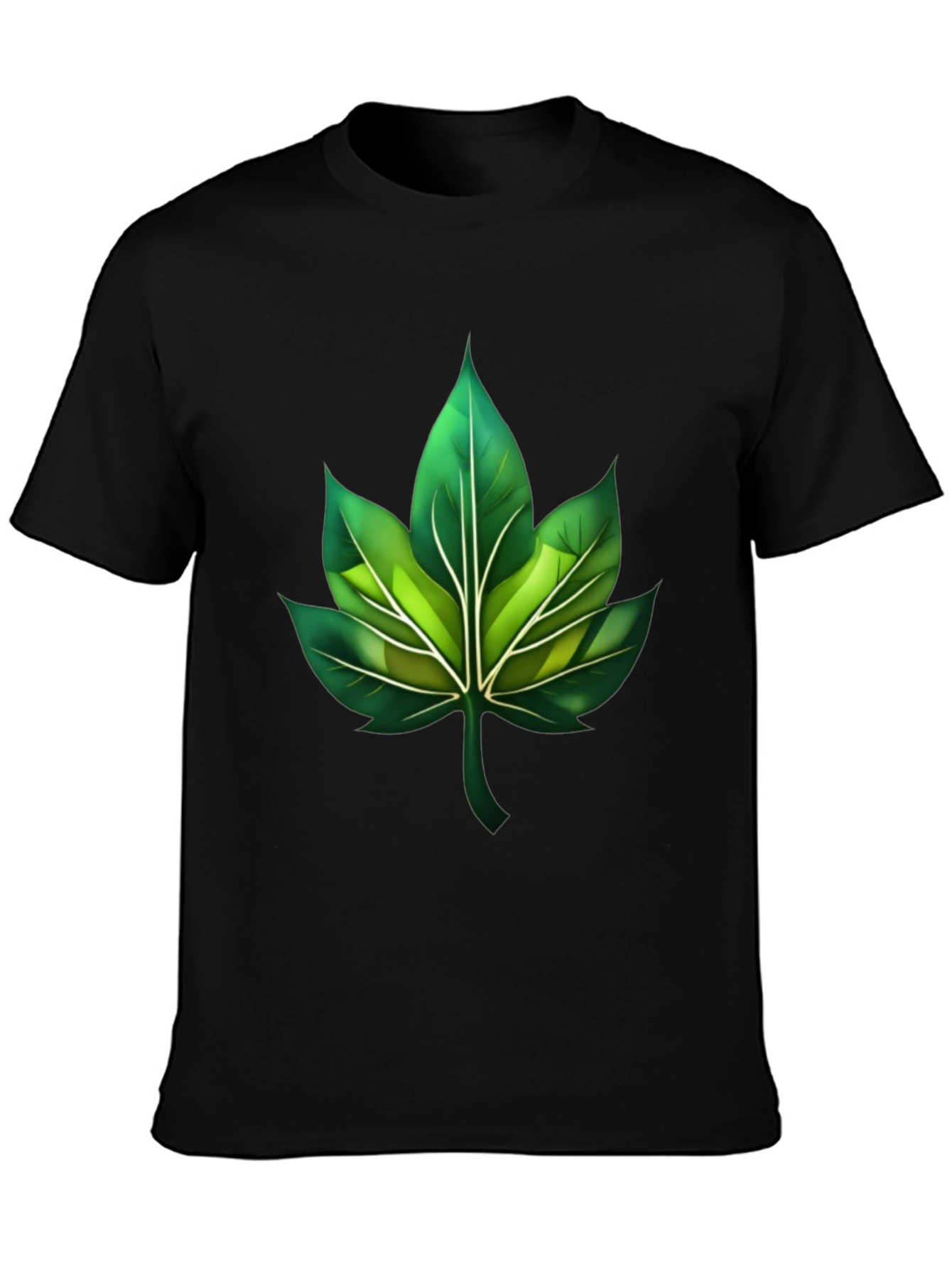 Green Leaf Graphic Black T-Shirt