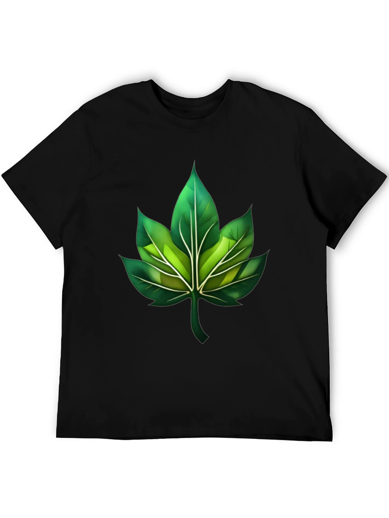 Green Leaf Graphic Black T-Shirt