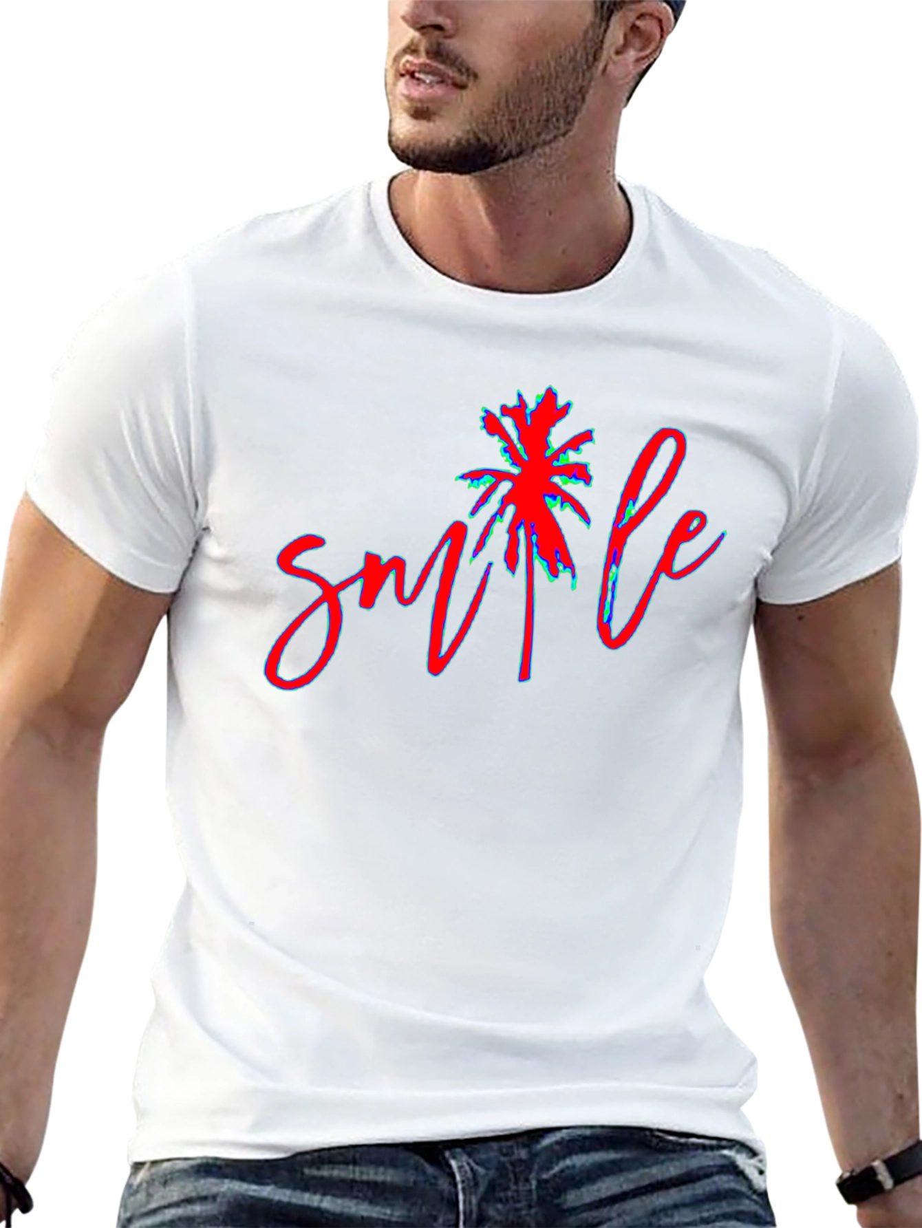 Smile Palm Tree Graphic Tee - Casual Comfort