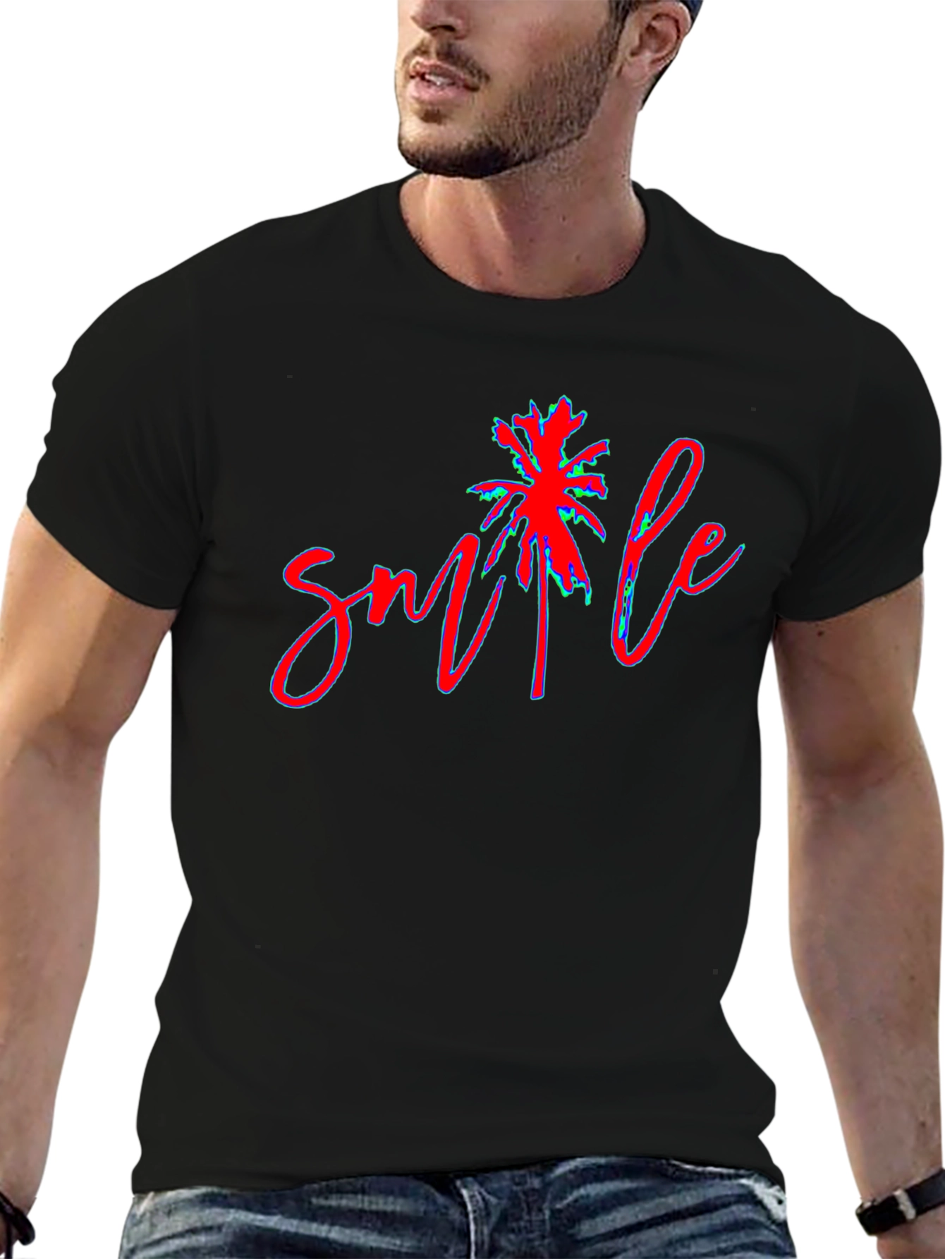 Smile Palm Tree Graphic Tee - Casual Comfort