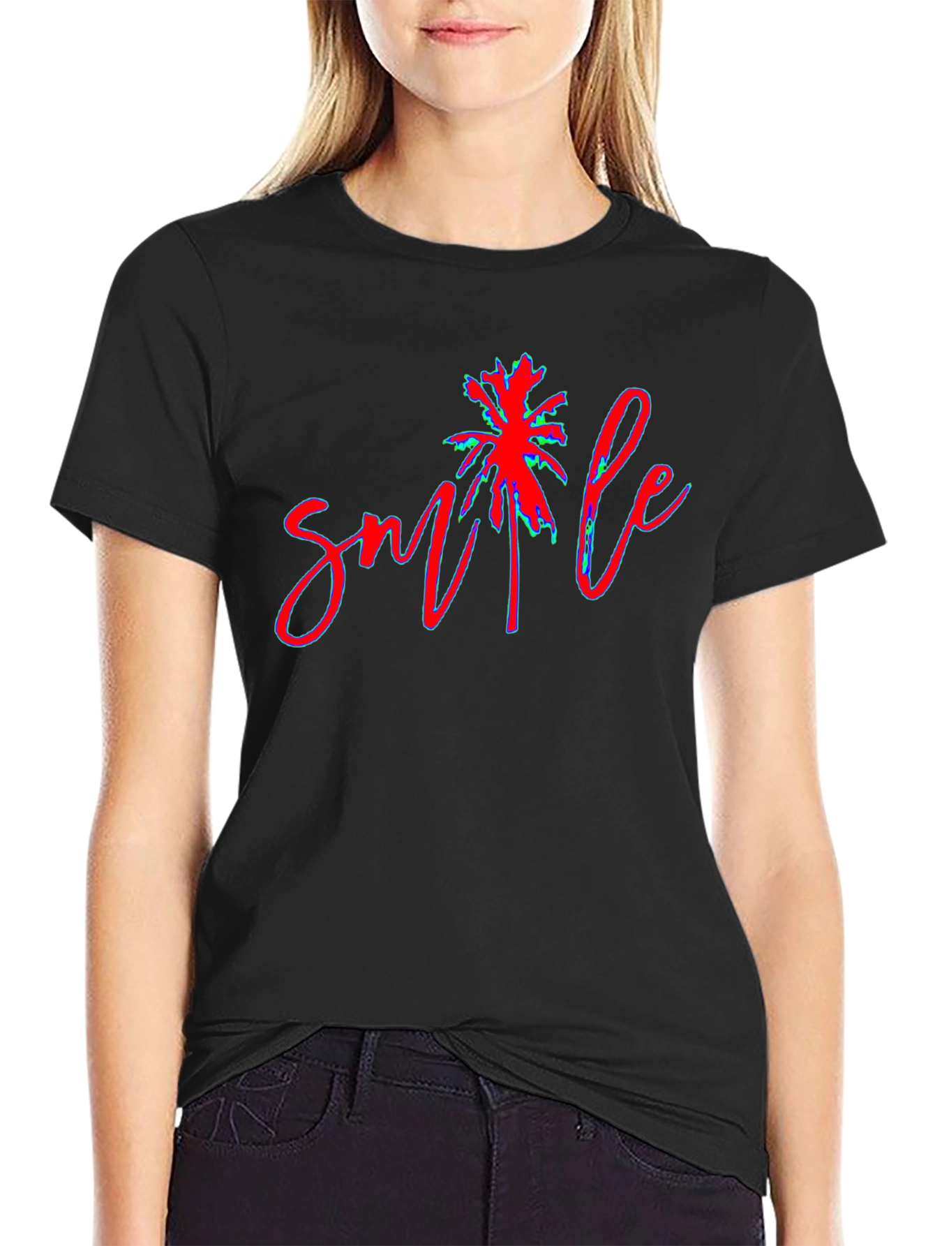 Smile Palm Tree Graphic Tee - Casual Comfort