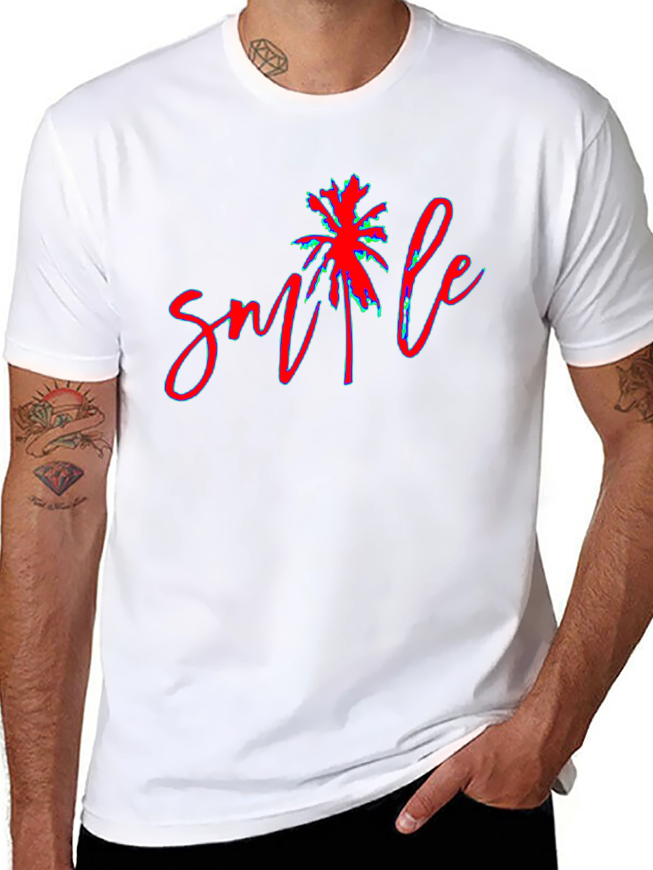 Smile Palm Tree Graphic Tee - Casual Comfort