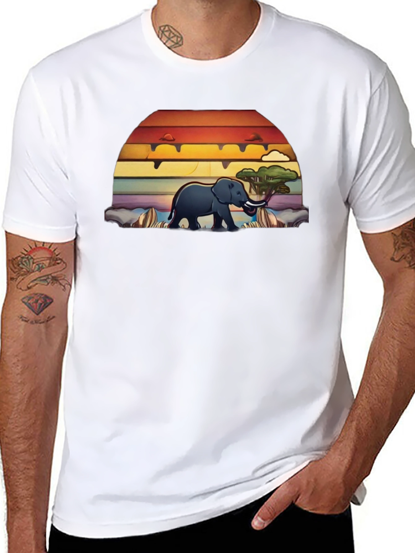 Elephant Sunset Graphic Tee