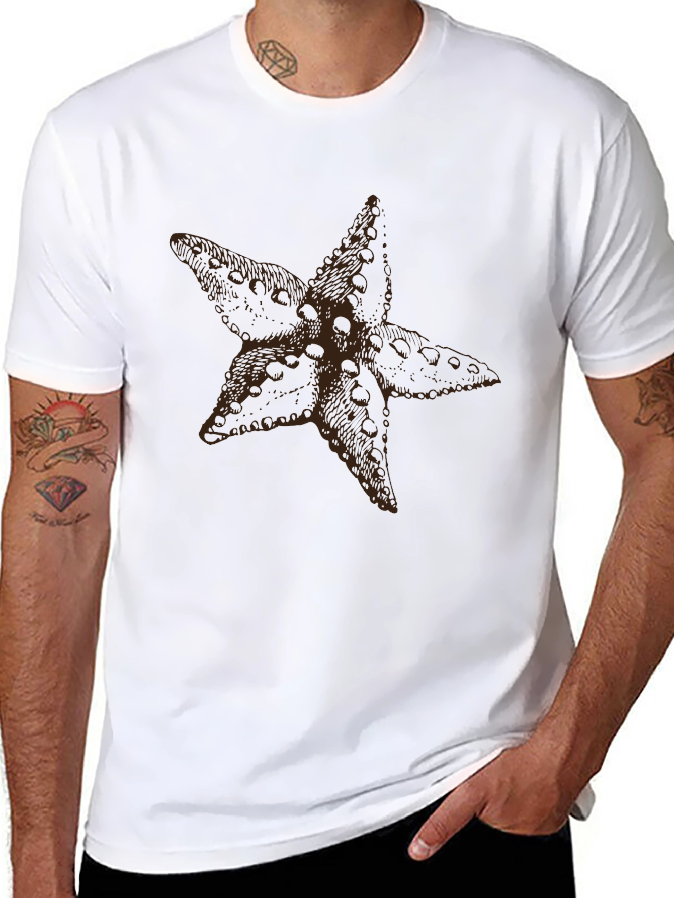 Starfish Graphic Print Black T-Shirt