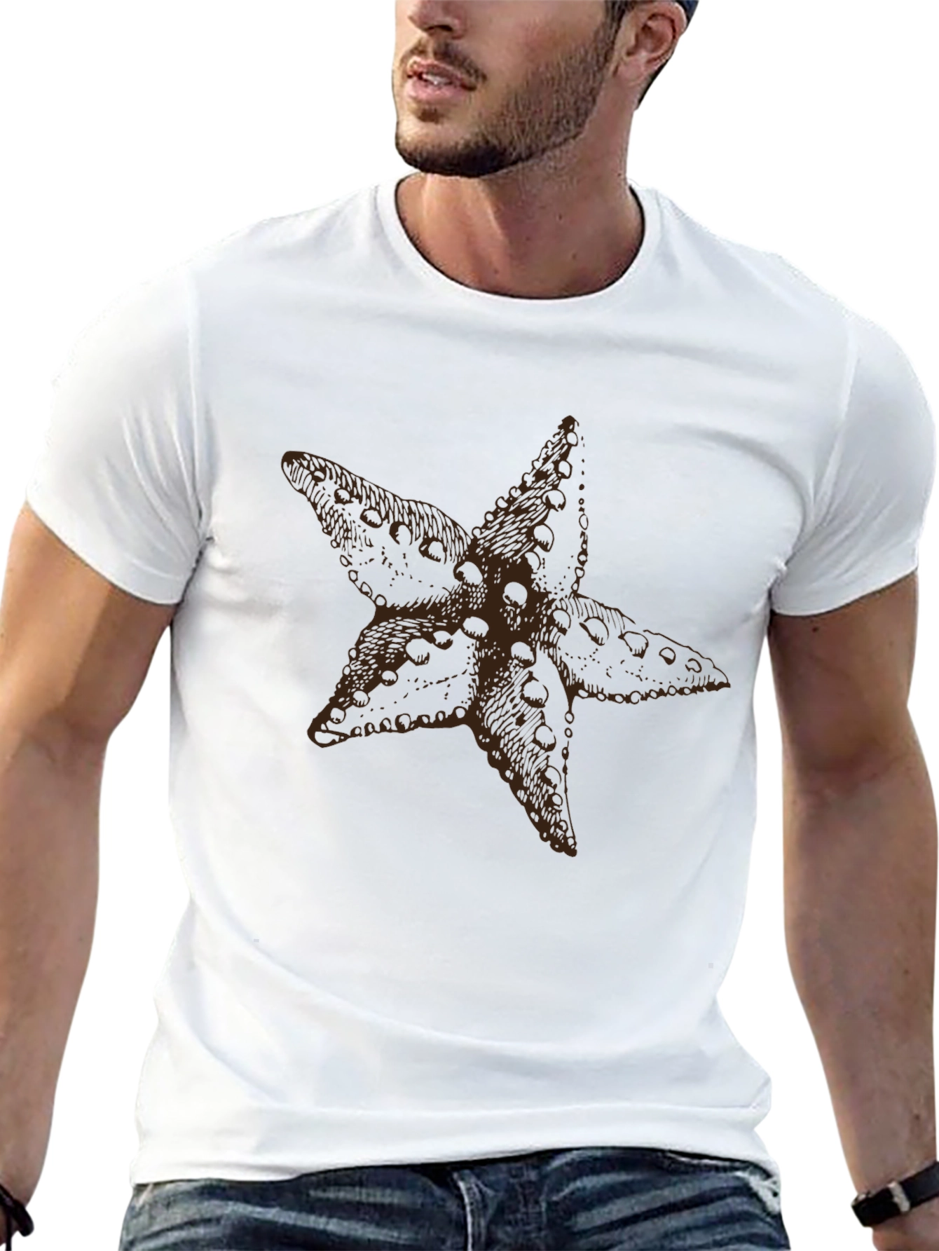 Starfish Graphic Print Black T-Shirt