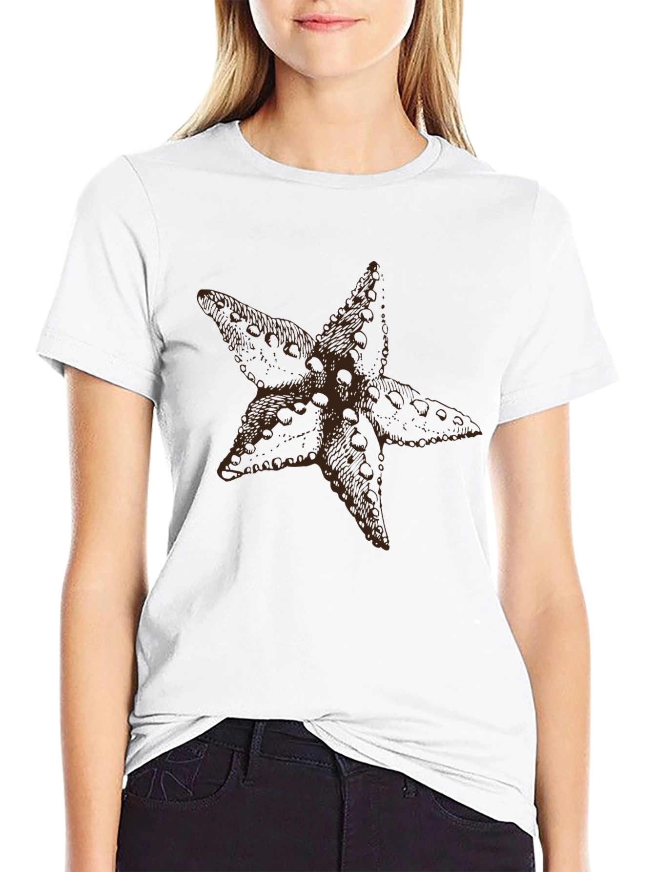 Starfish Graphic Print Black T-Shirt