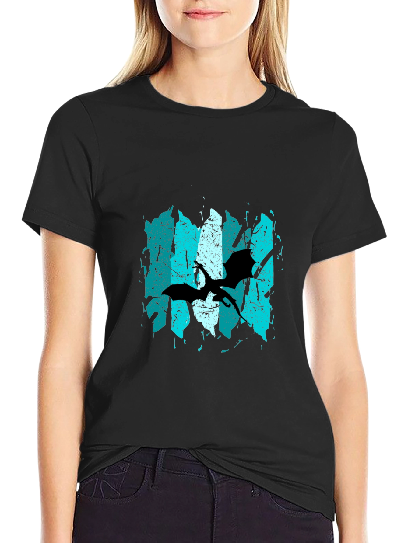 Abstract Bat Graphic Print Black T-Shirt