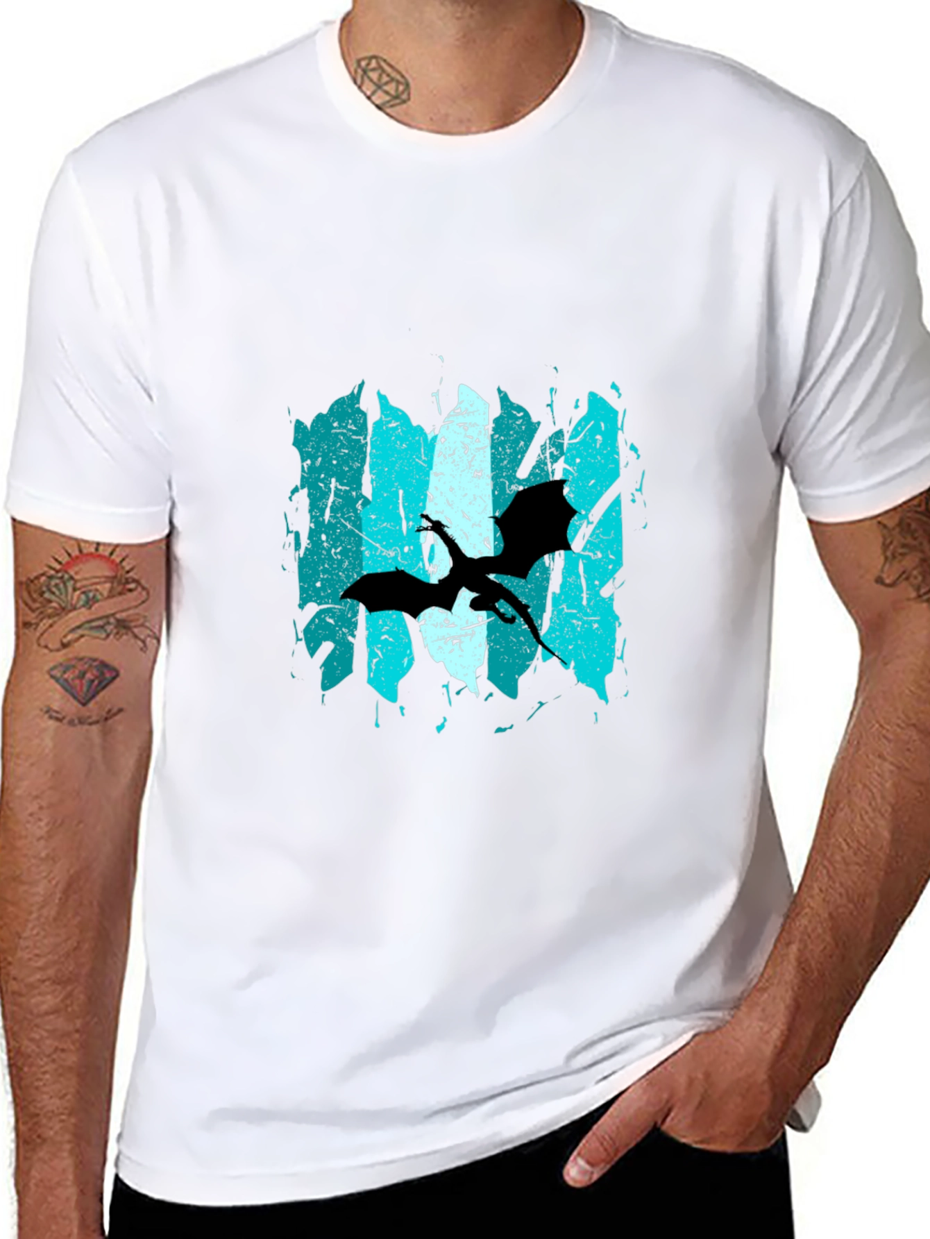 Abstract Bat Graphic Print Black T-Shirt
