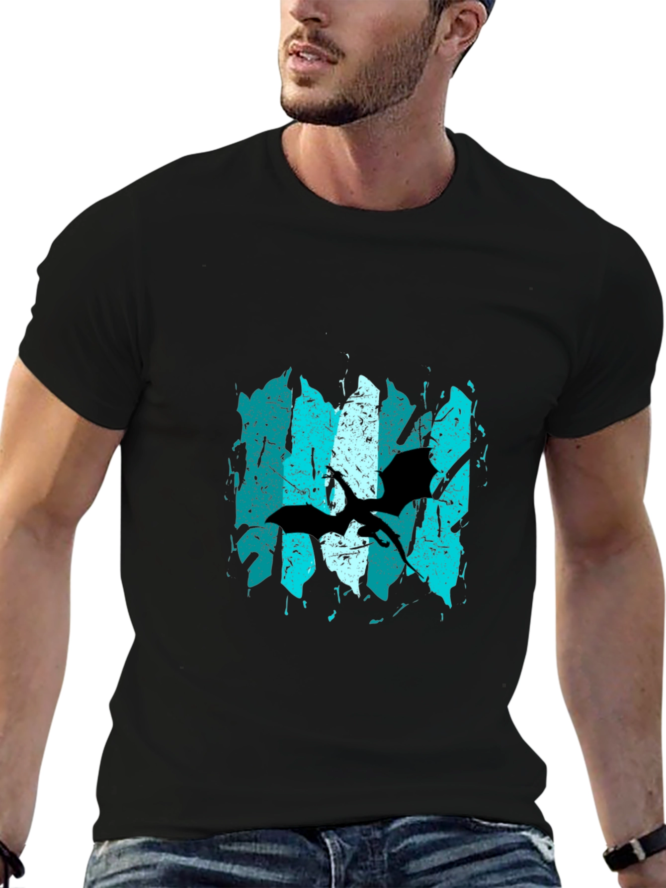 Abstract Bat Graphic Print Black T-Shirt