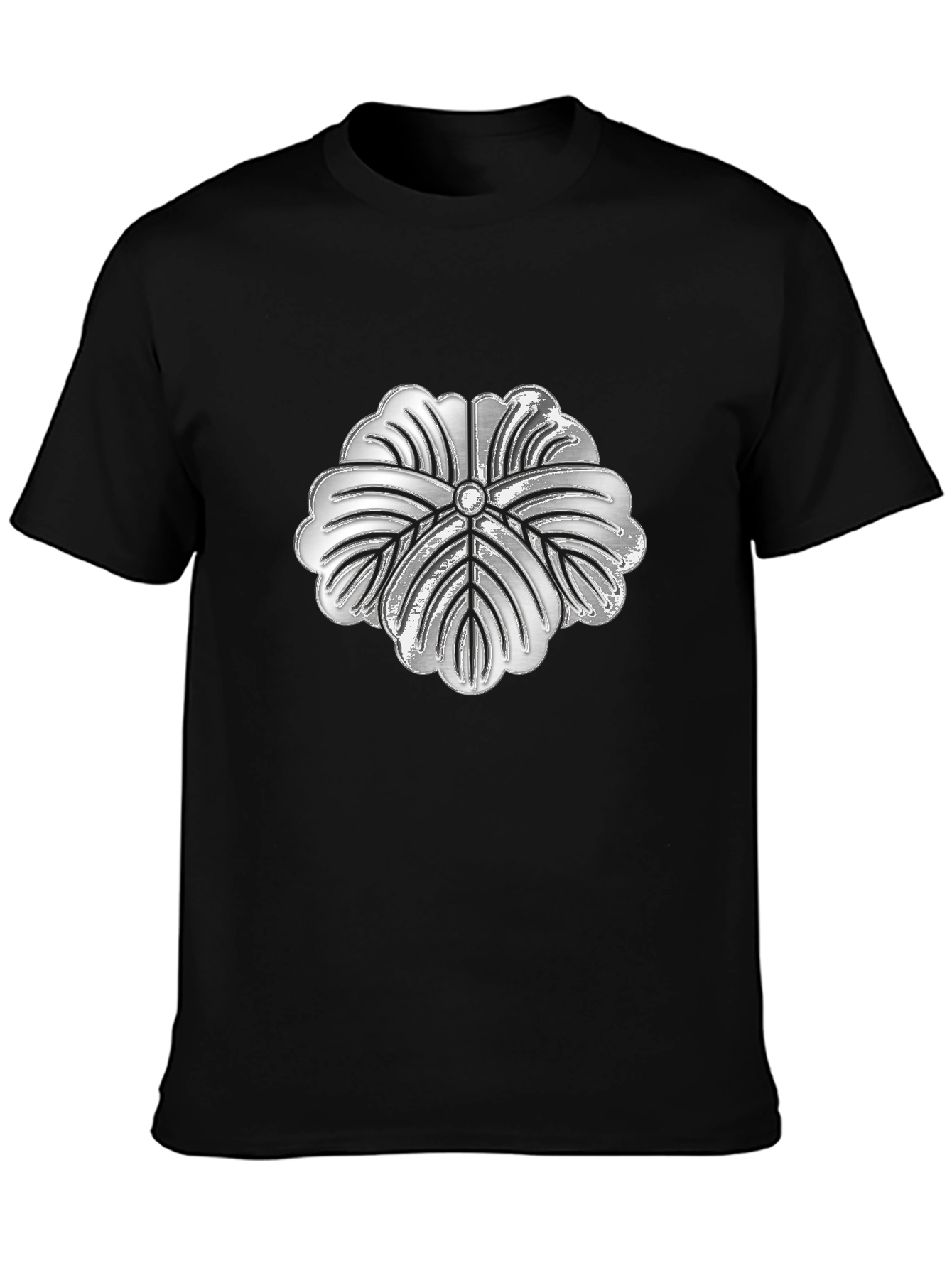 Silver Floral Graphic Print Black T-Shirt