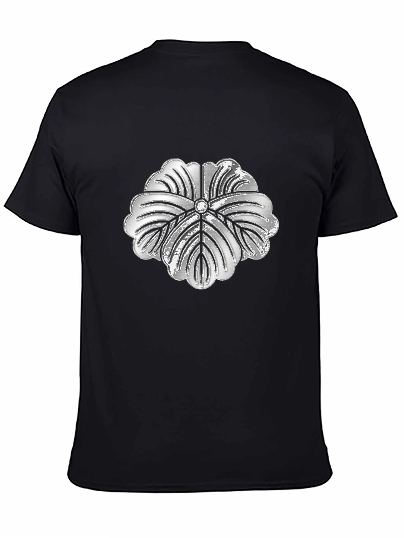 Silver Floral Graphic Print Black T-Shirt