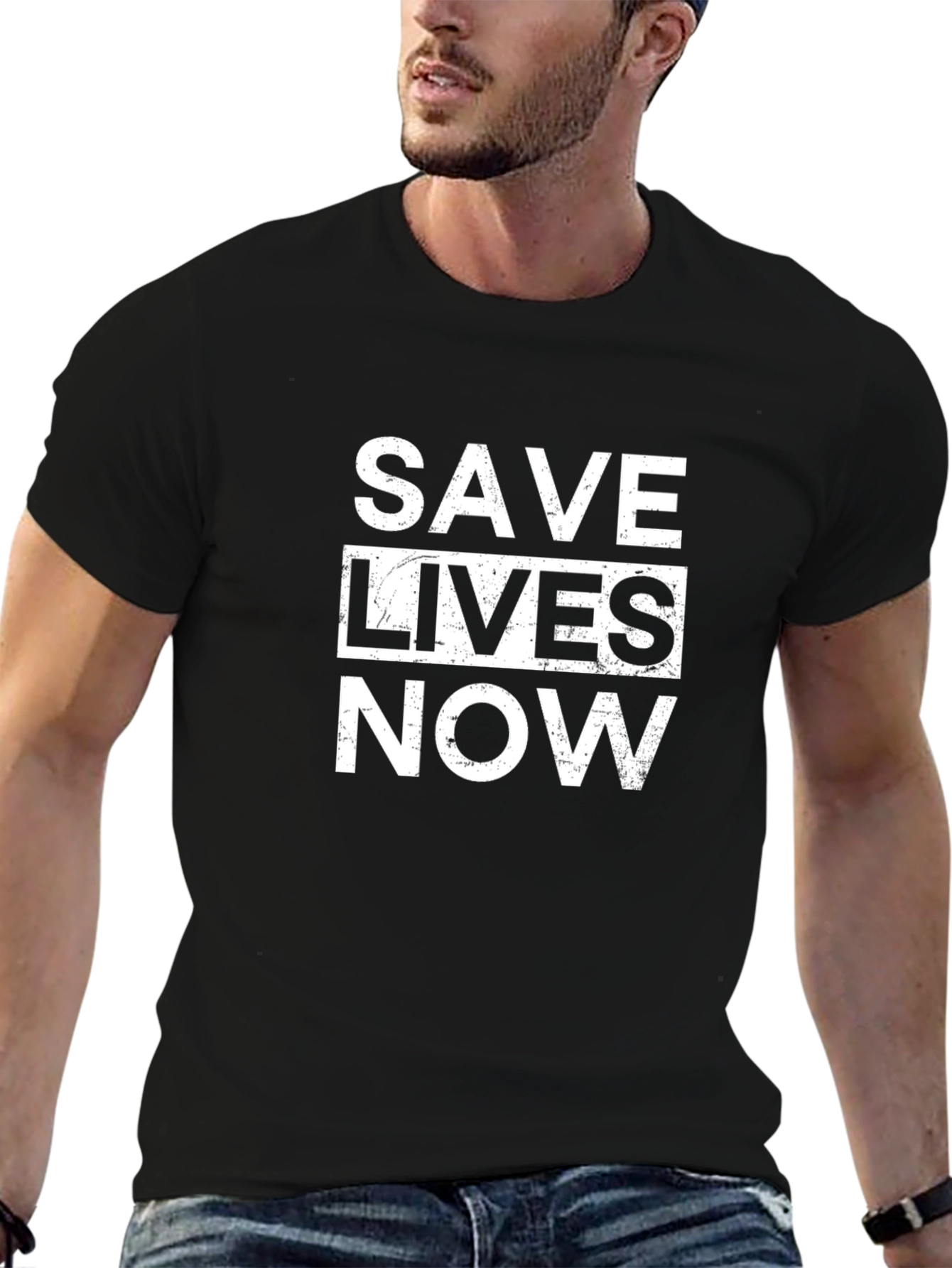 Save Lives Now Black Graphic T-Shirt