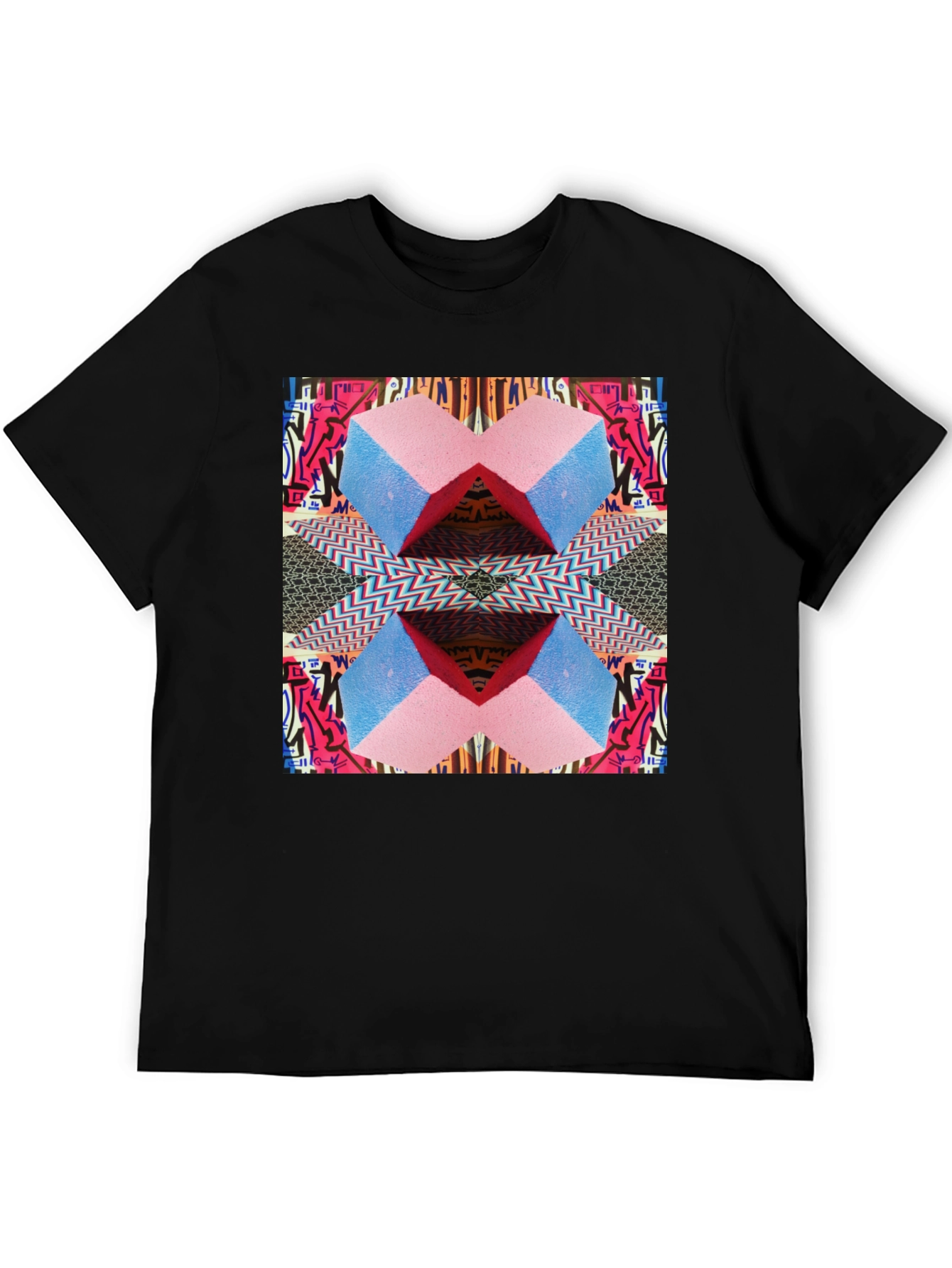 Geometric Patterned Black Graphic Tee