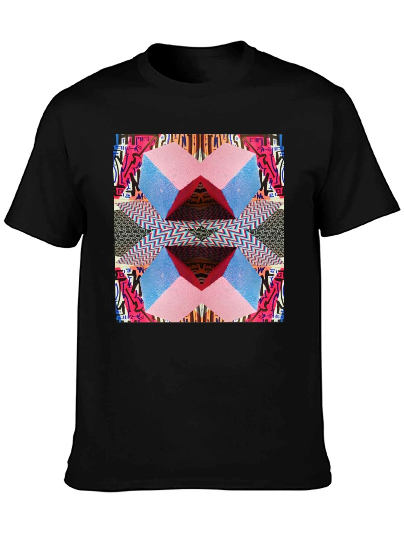 Geometric Patterned Black Graphic Tee