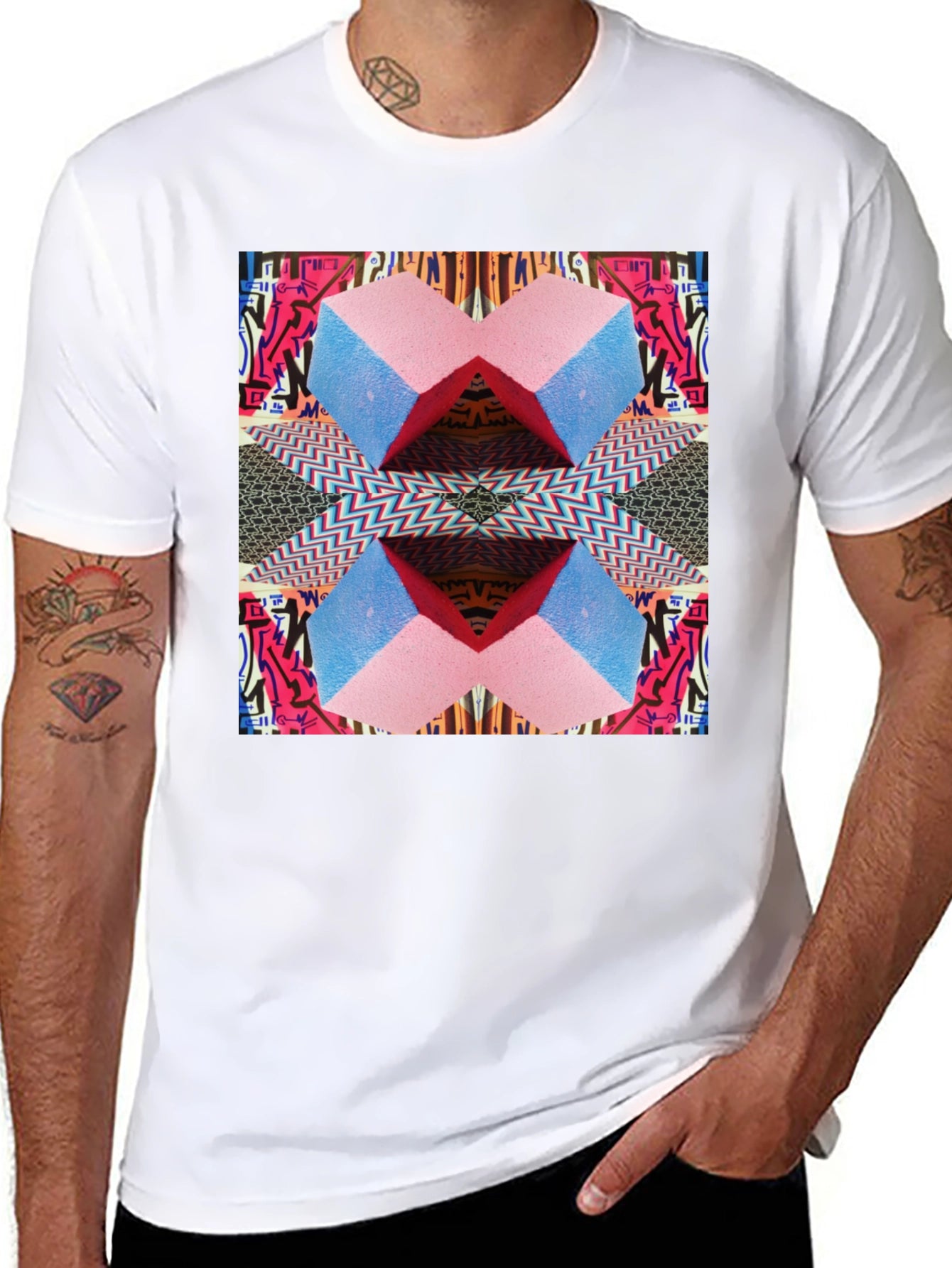 Geometric Patterned Black Graphic Tee