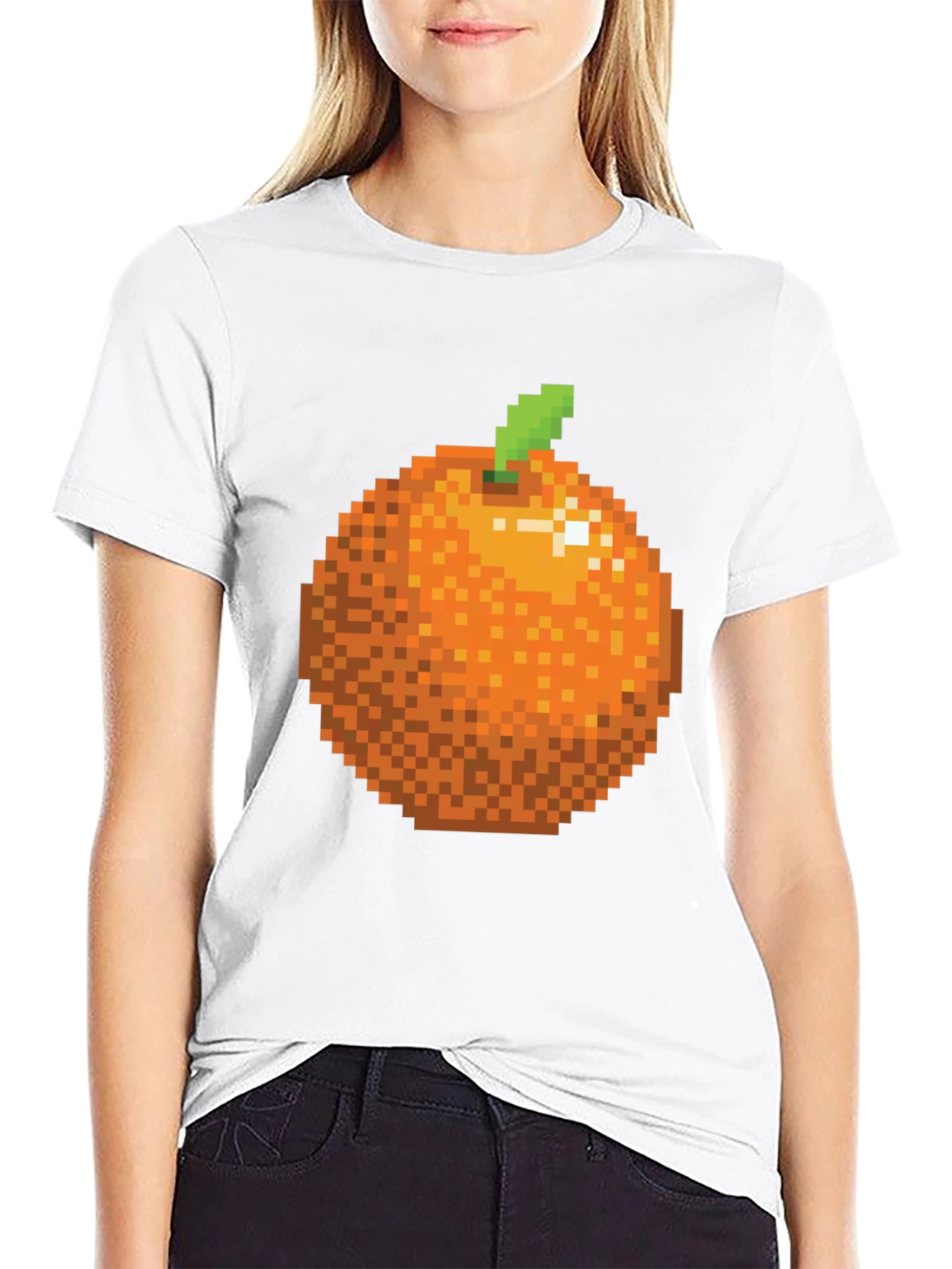 Pixel Orange Graphic Tee - Retro Gaming Style