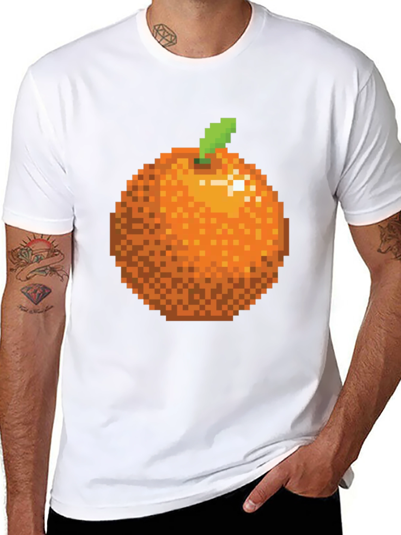 Pixel Orange Graphic Tee - Retro Gaming Style