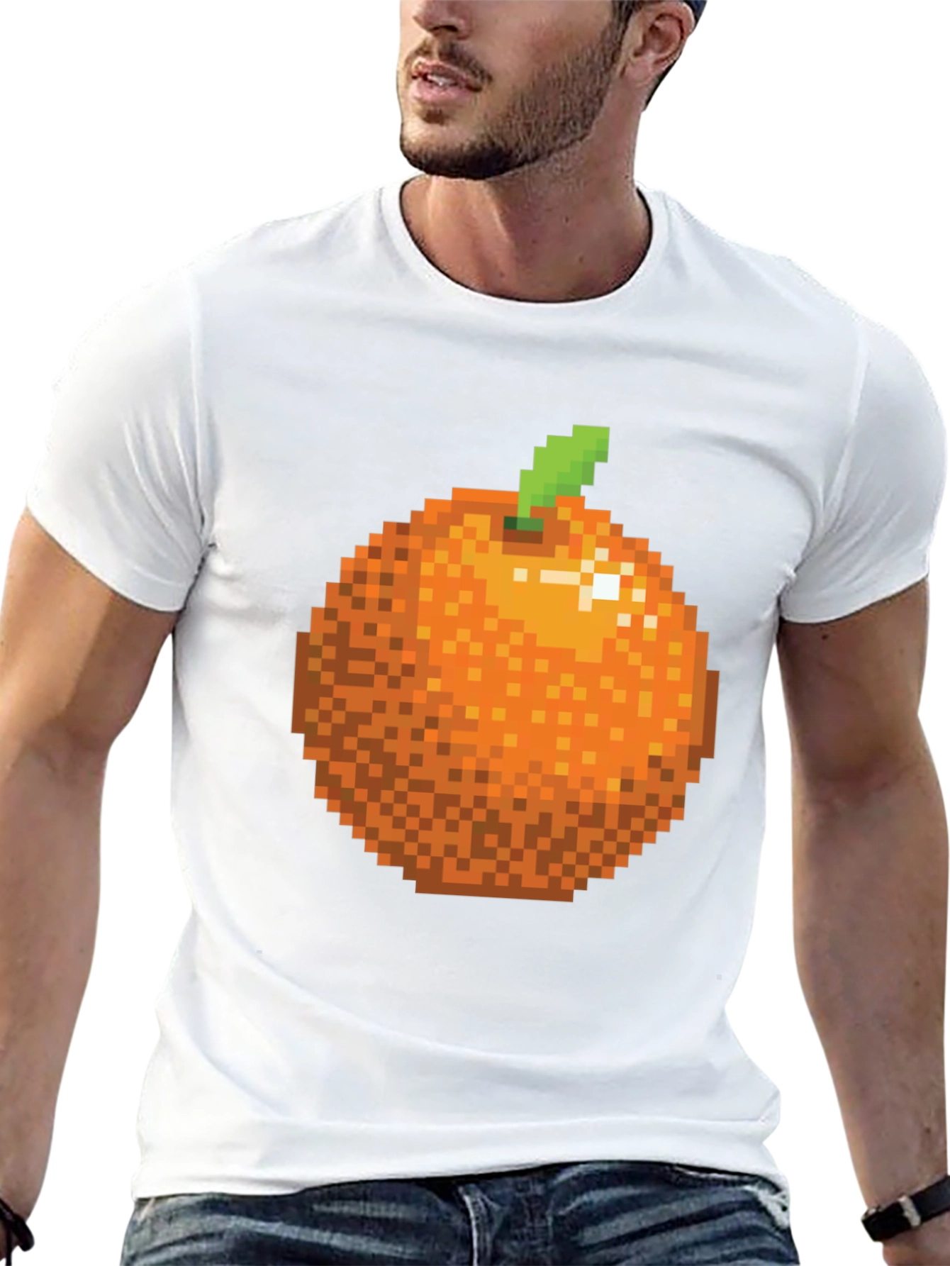 Pixel Orange Graphic Tee - Retro Gaming Style