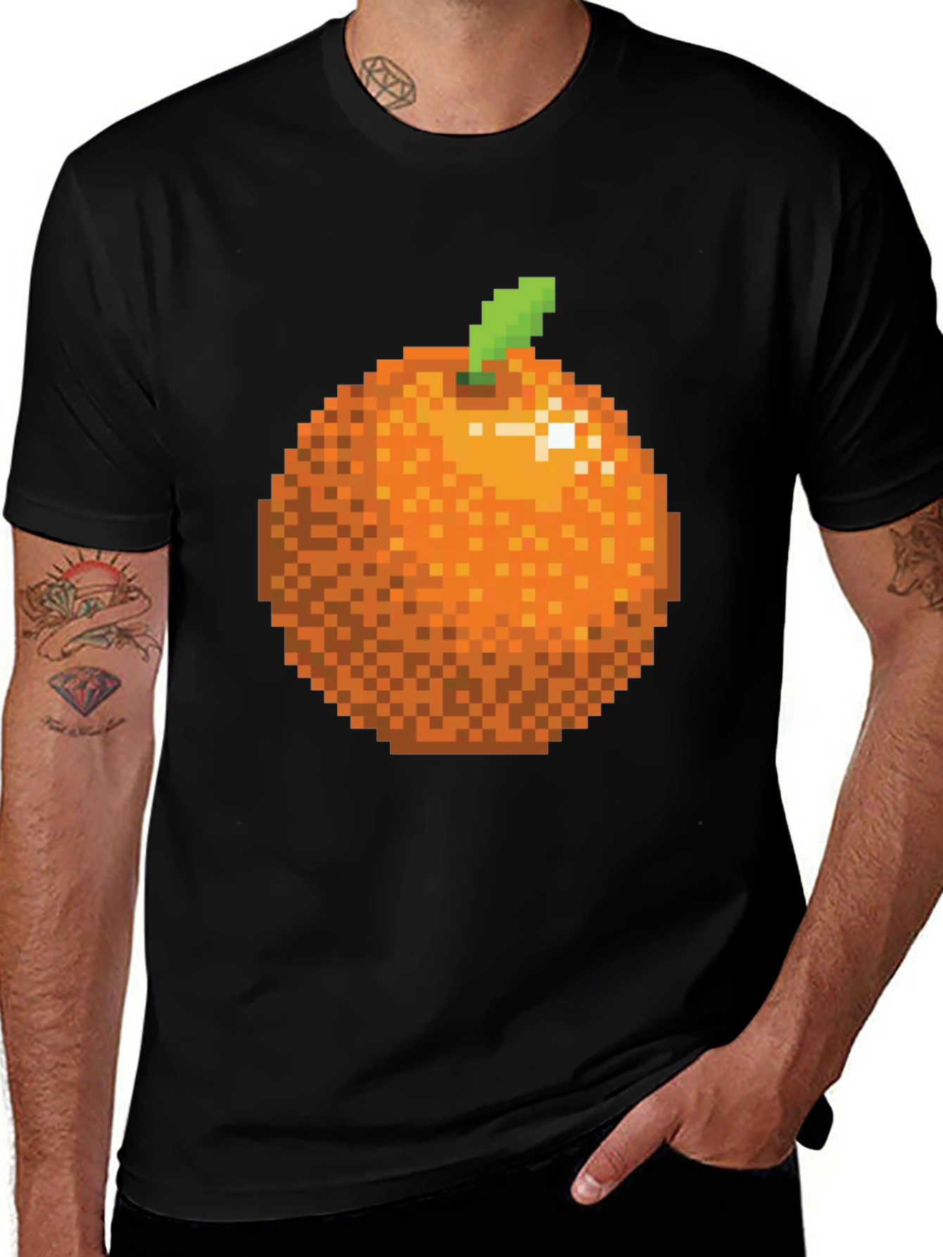 Pixel Orange Graphic Tee - Retro Gaming Style
