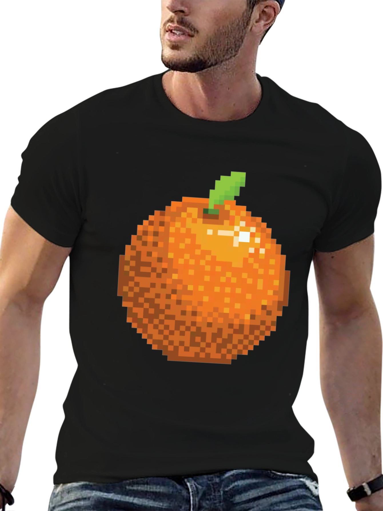 Pixel Orange Graphic Tee - Retro Gaming Style