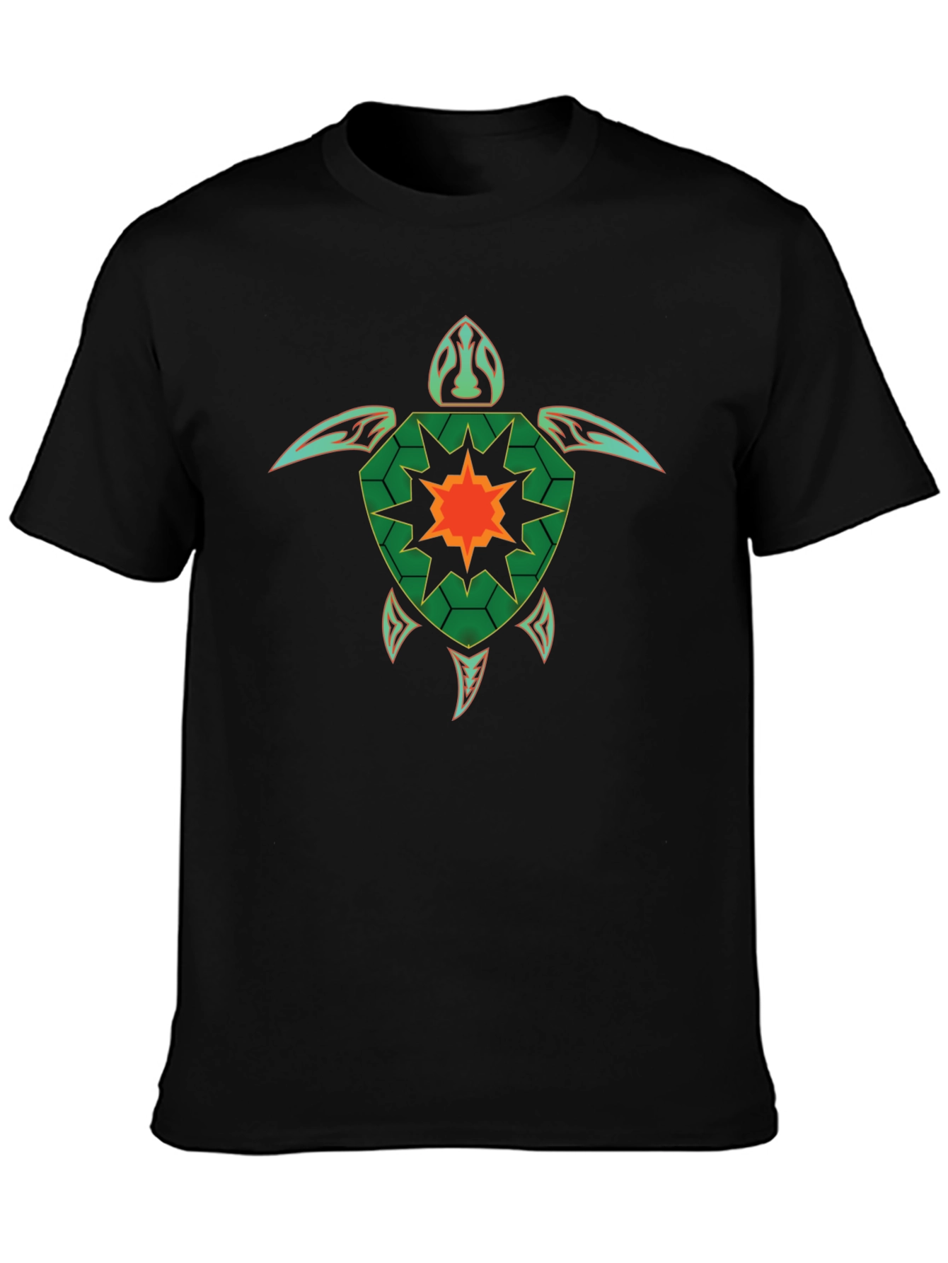 Geometric Turtle Graphic Tee - Black Cotton Casual T-Shirt