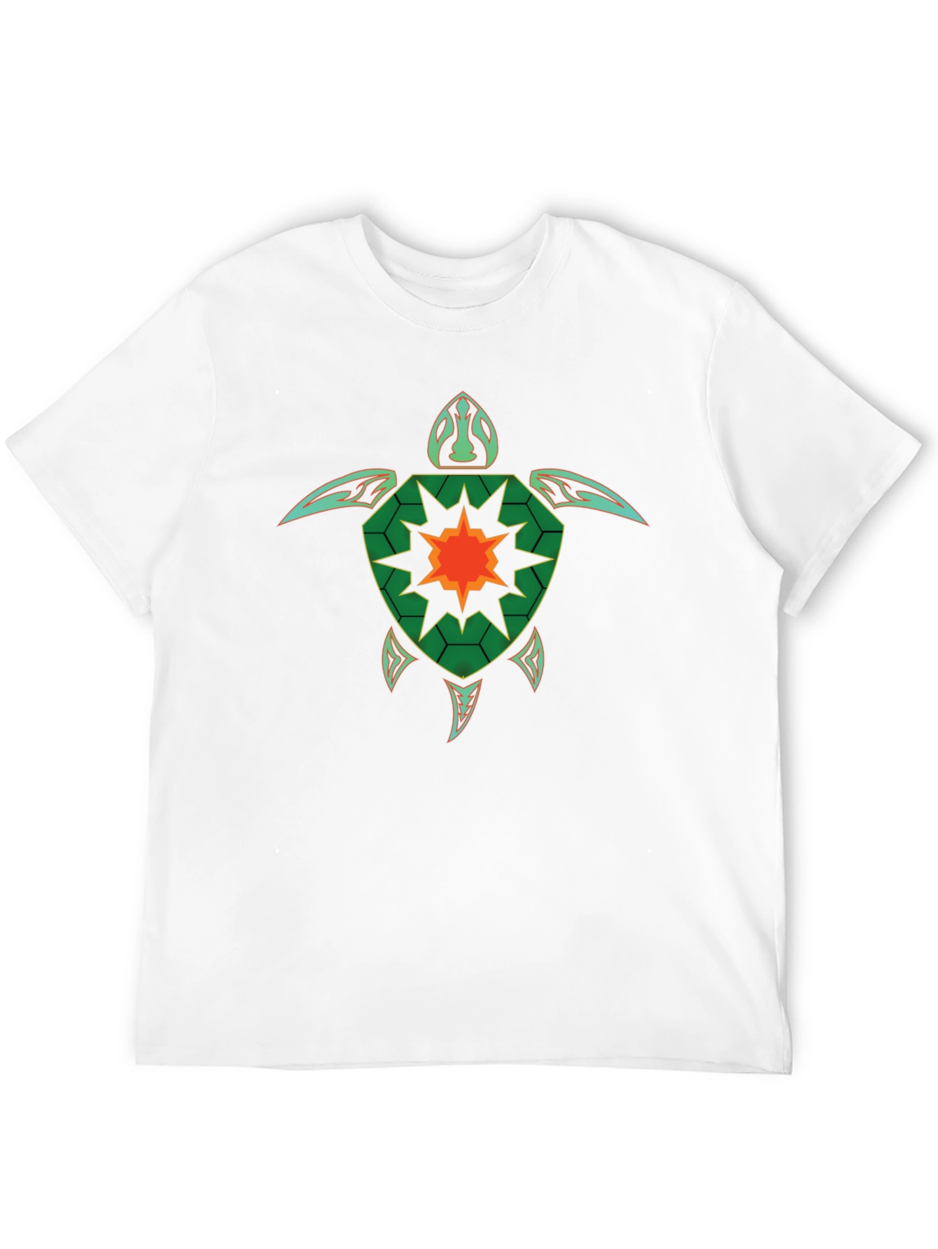 Geometric Turtle Graphic Tee - Black Cotton Casual T-Shirt