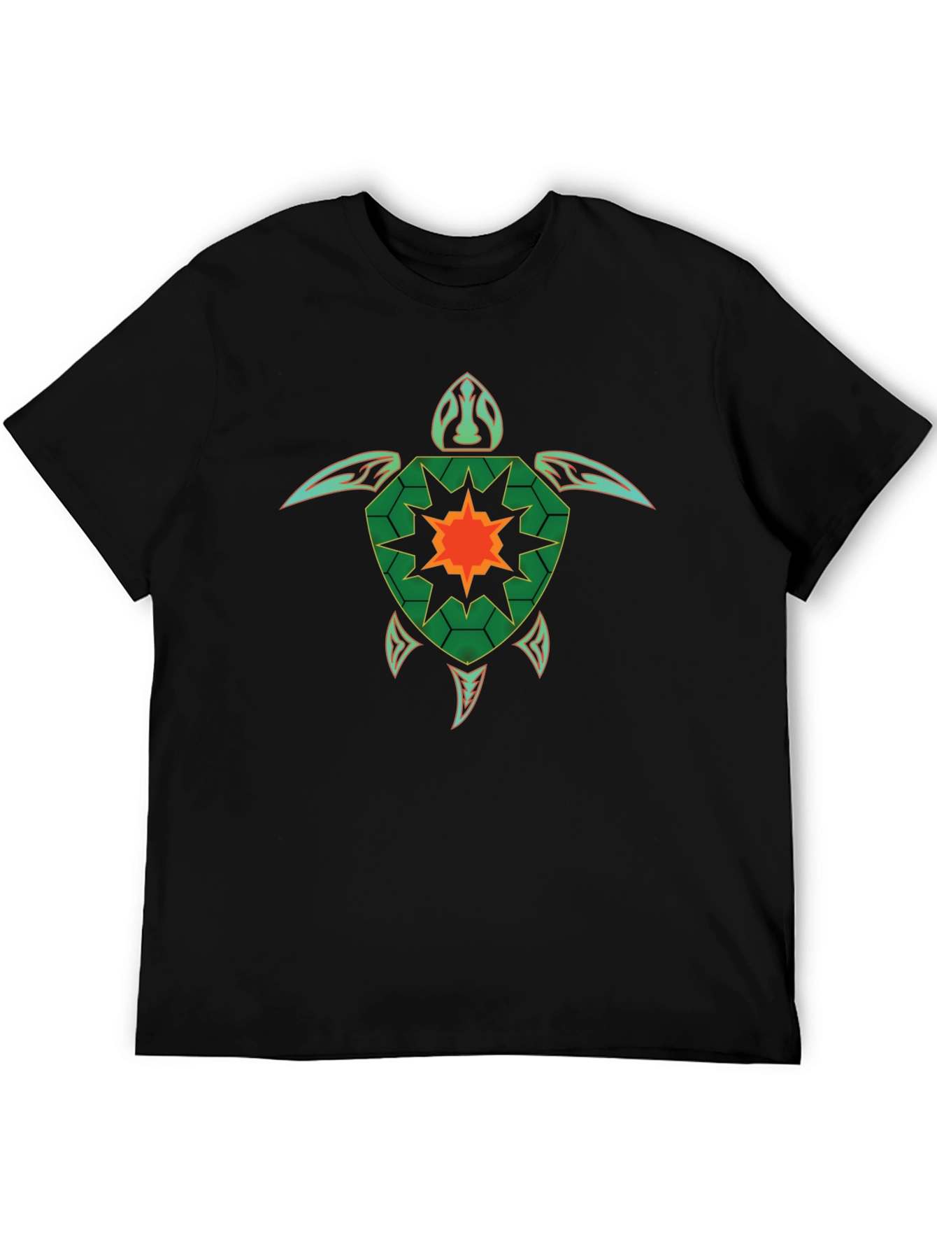 Geometric Turtle Graphic Tee - Black Cotton Casual T-Shirt
