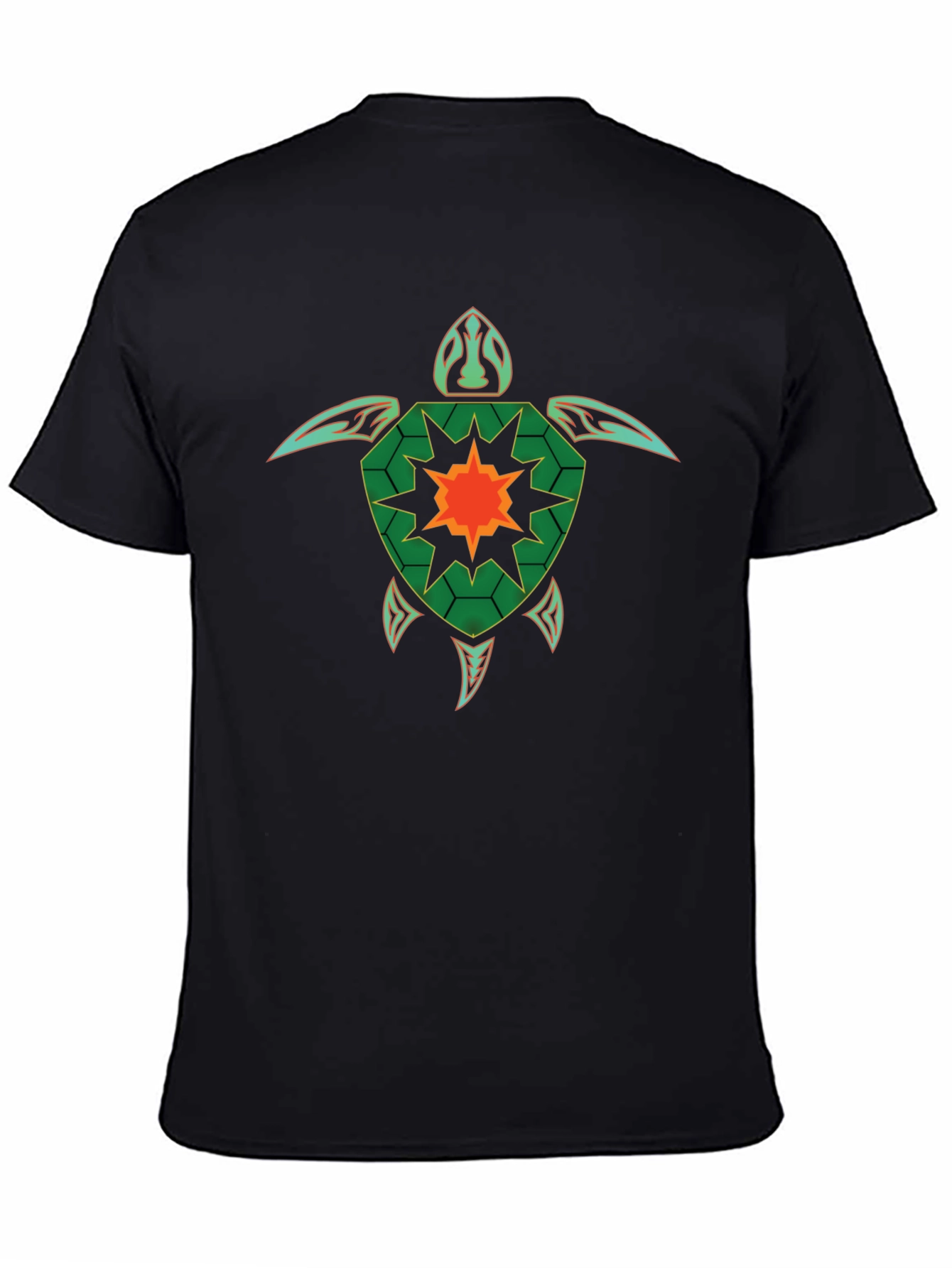 Geometric Turtle Graphic Tee - Black Cotton Casual T-Shirt