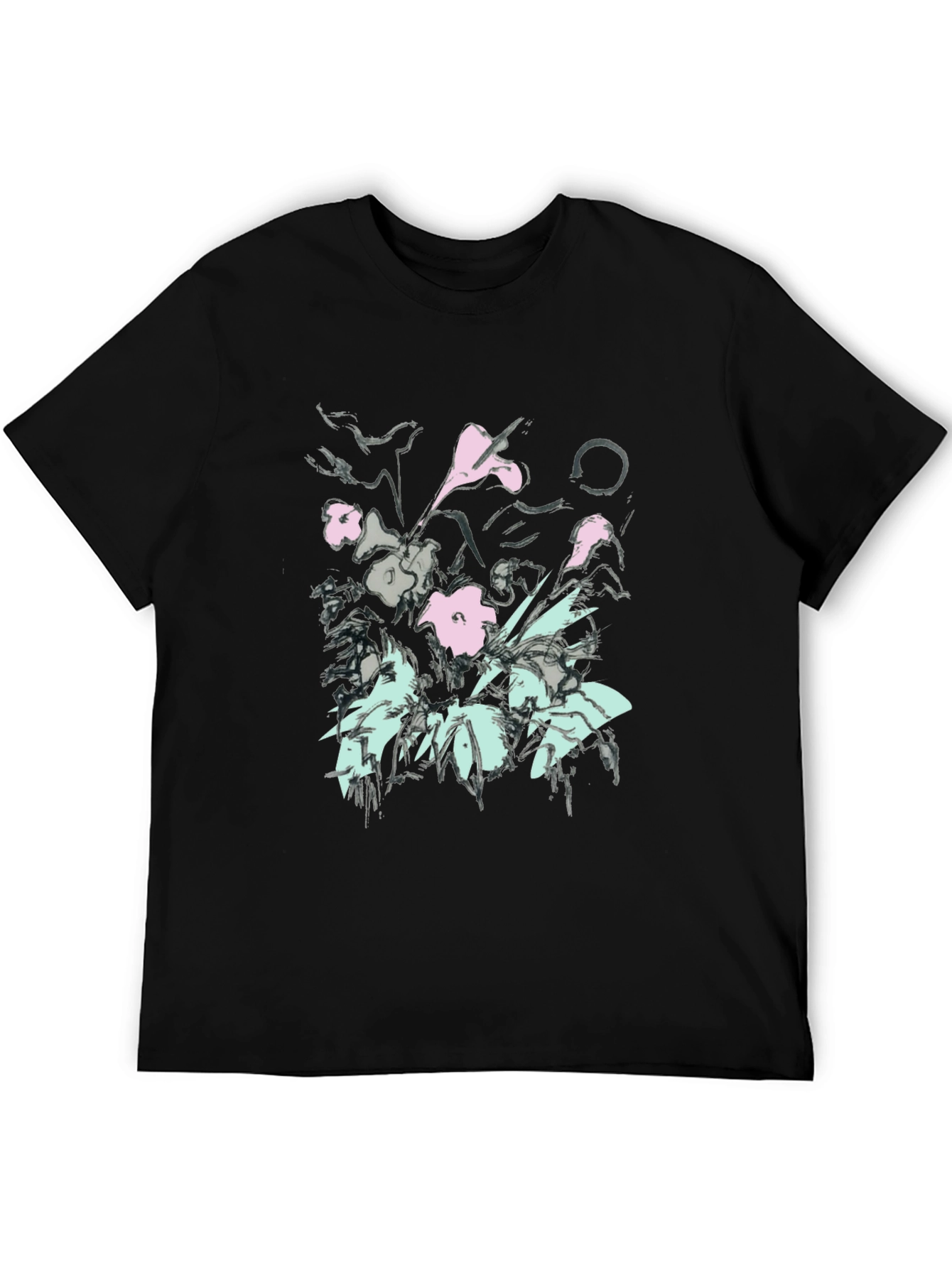 Floral Graphic Print Black T-Shirt