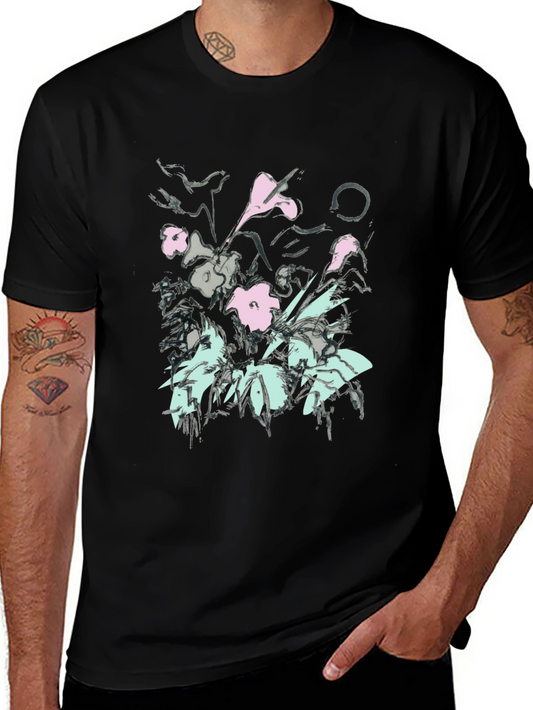 Floral Graphic Print Black T-Shirt