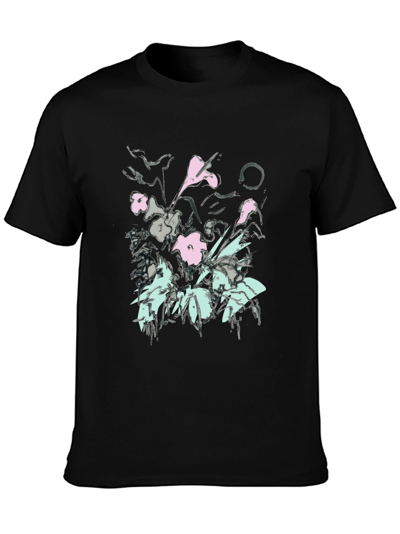Floral Graphic Print Black T-Shirt
